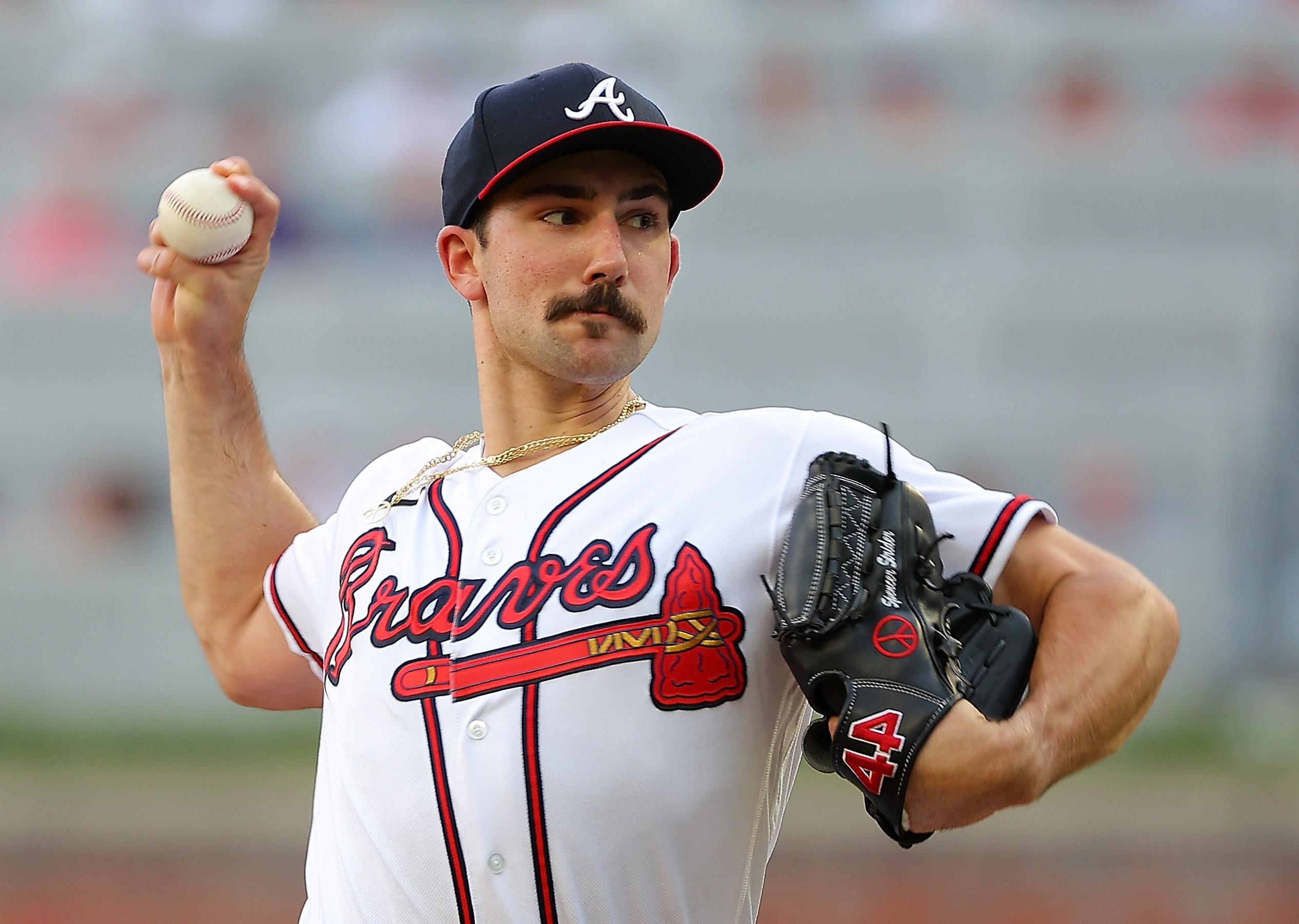 ATLANTA, GEORGIA - JUNE 21:  Spencer Strider #65 of the Atlanta Braves pitches in the first inning against the San Francisco Giants at Truist Park on June 21, 2022 in Atlanta, Georgia. (Photo by Kevin C. Cox/Getty Images)
