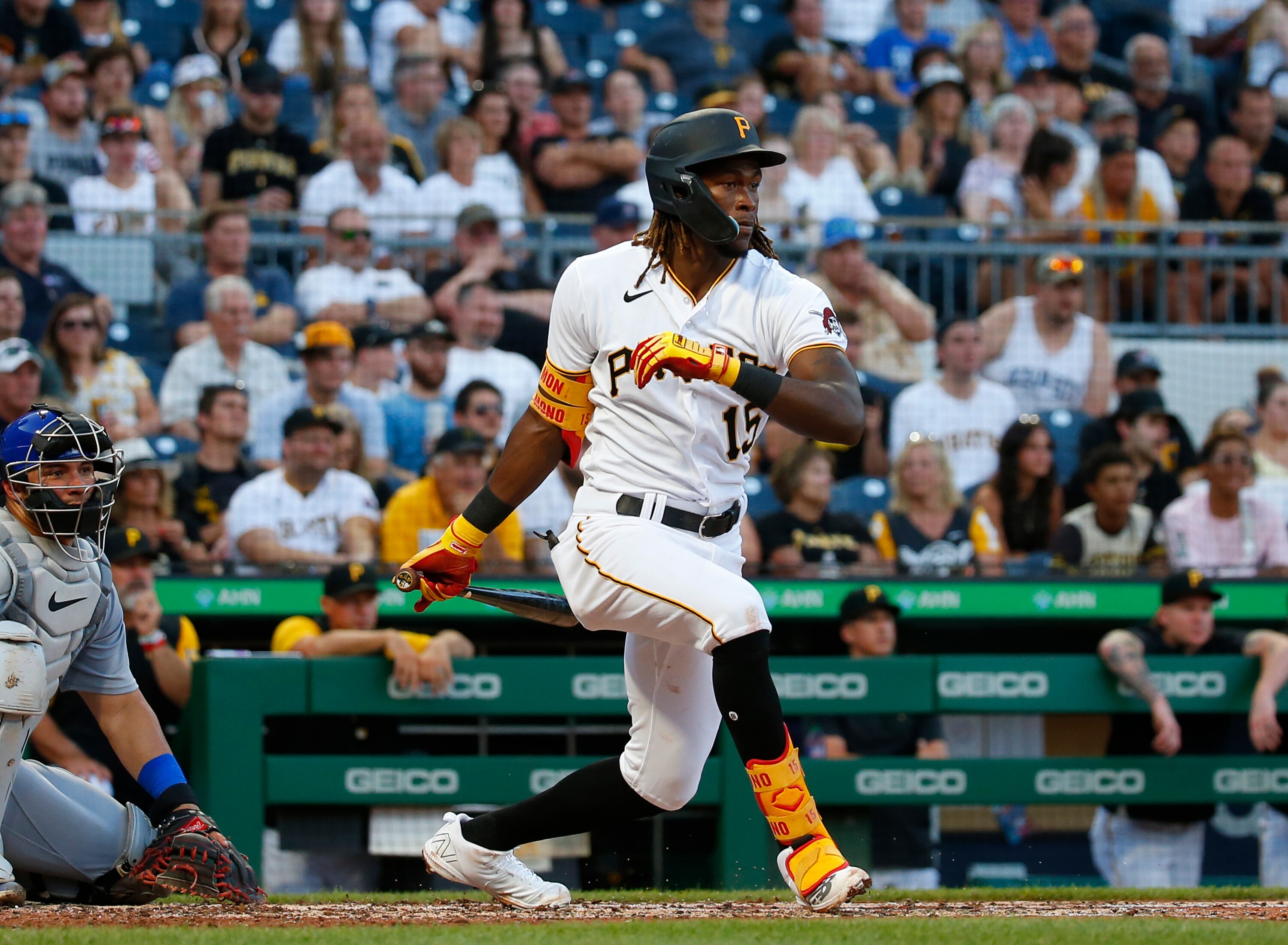 PITTSBURGH, PA - JUNE 21:  Oneil Cruz #15 of the Pittsburgh Pirates in action against the Chicago Cubs during the game at PNC Park on June 21, 2022 in Pittsburgh, Pennsylvania.  (Photo by Justin K. Aller/Getty Images)
