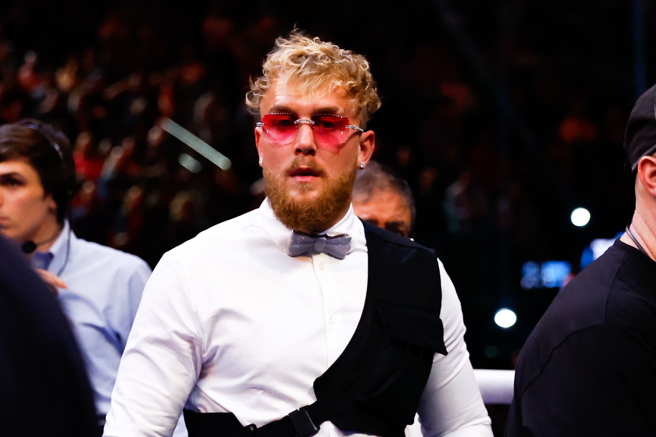 NEW YORK, NY - APRIL 30: Jake Paul in the ring after the Katie Taylor of Ireland and Amanda Serrano of Puerto Rico fight for the Undisputed World Lightweight Championship on April 30, 2022 at Madison Square Garden In New York, New York. (Photo by Rich Graessle/Icon Sportswire via Getty Images)