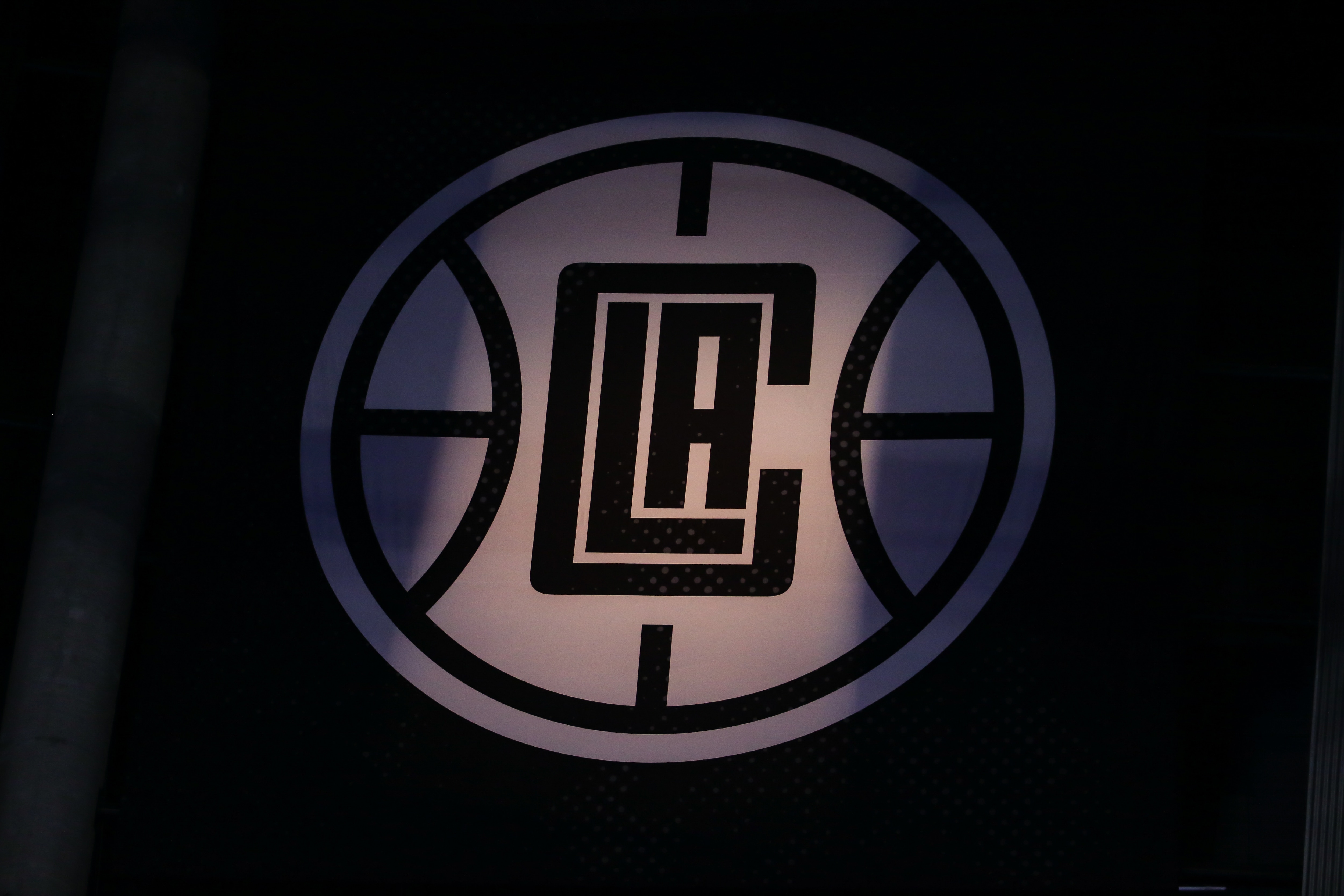 LOS ANGELES, CA - OCTOBER 27: LA Clippers logo before the Cleveland Cavaliers vs Los Angeles Clippers game on October 27, 2021, at Staples Center in Los Angeles, CA. (Photo by Jevone Moore/Icon Sportswire via Getty Images)
