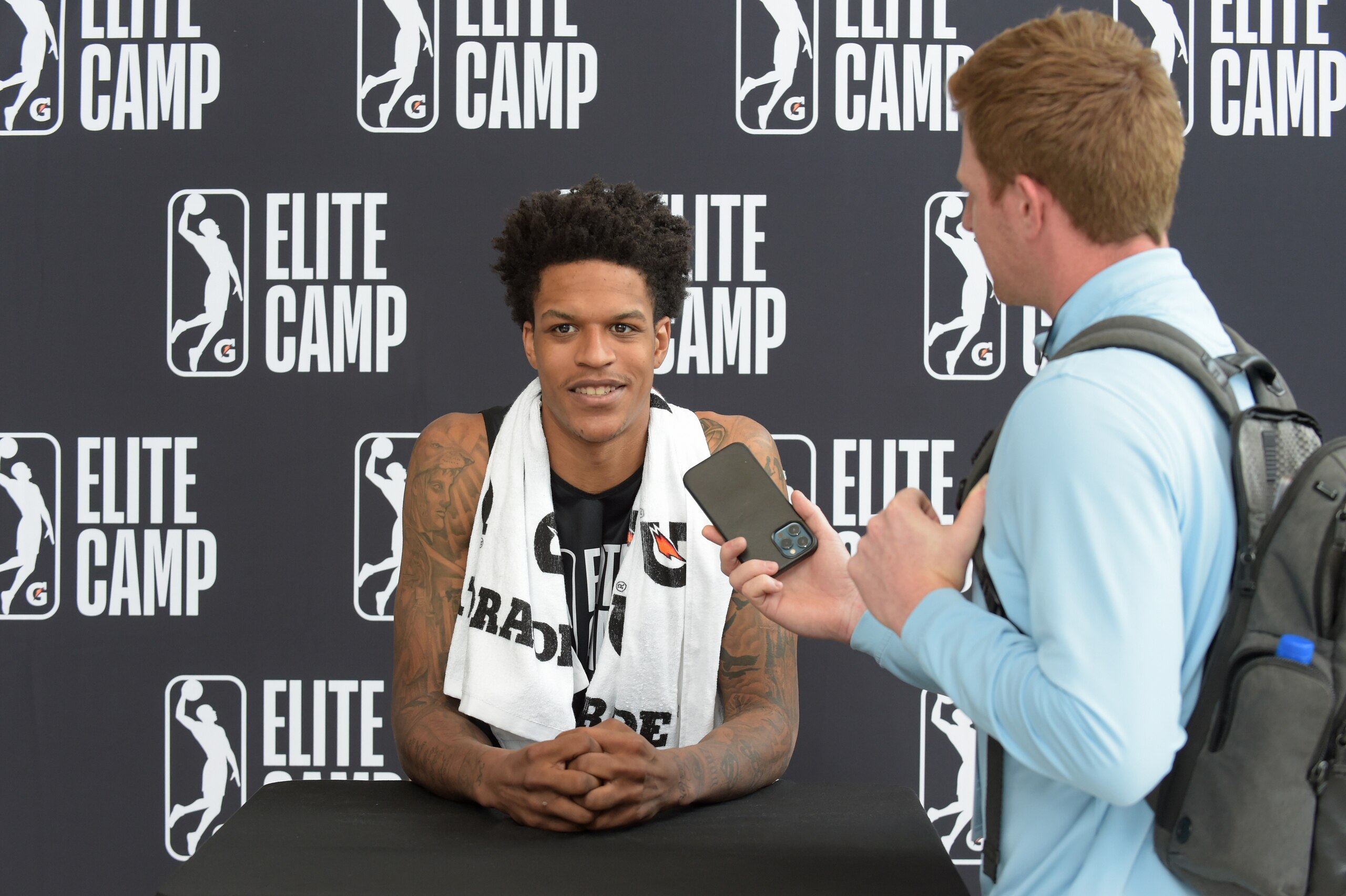 CHICAGO,IL - MAY 16: G League Prospect, Shareef ONeal talks to the media during the 2022 G League Elite Camp on May 16, 2022 in Chicago, Illinois. NOTE TO USER: User expressly acknowledges and agrees that, by downloading and or using this photograph, User is consenting to the terms and conditions of the Getty Images License Agreement. Mandatory Copyright Notice: Copyright 2022 NBAE (Photo by Randy Belice/NBAE via Getty Images)