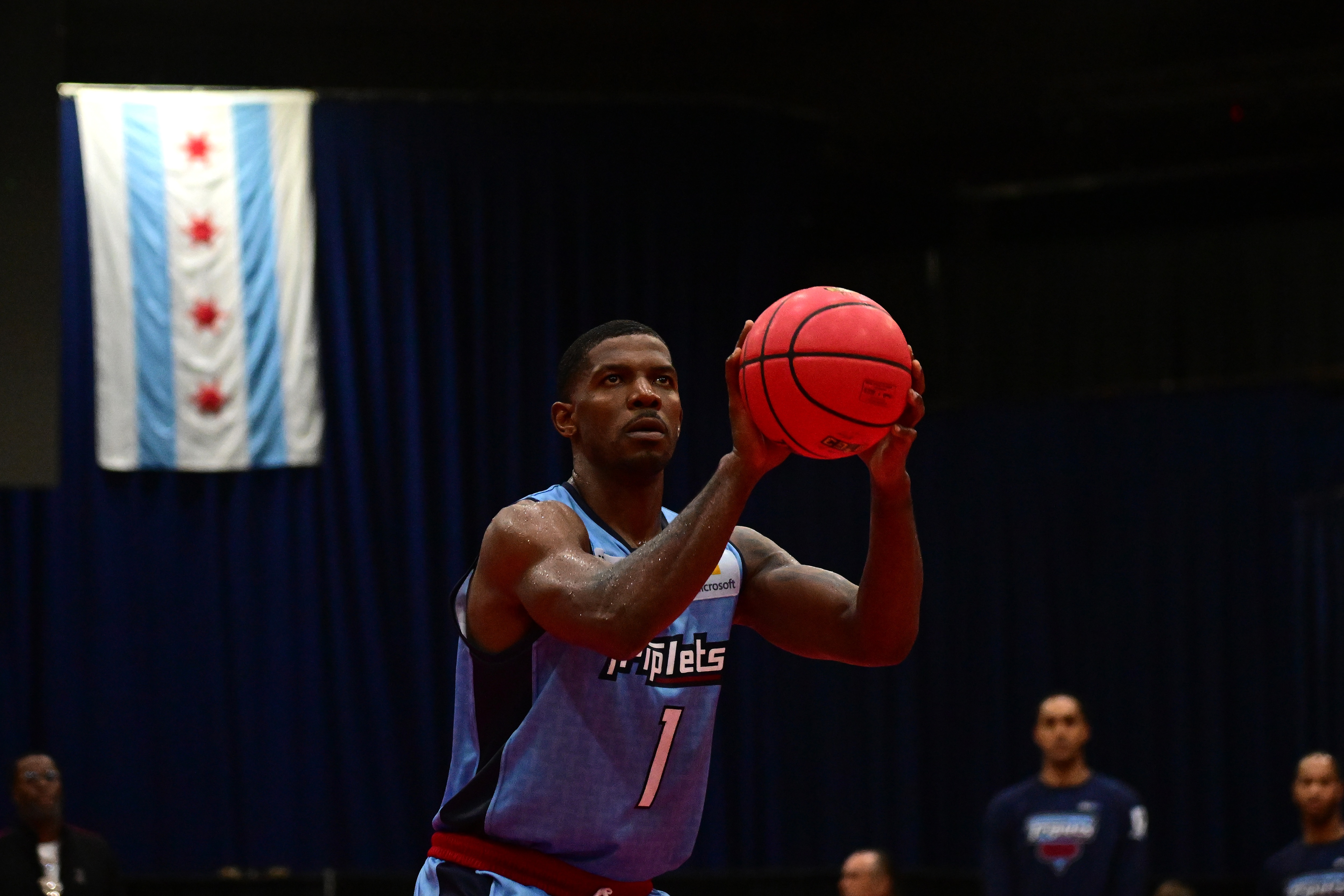 CHICAGO, ILLINOIS - JUNE 18: Joe Johnson #1 of the Triplets shoots a free throw against the Trilogy during Week One at Credit Union 1 Arena on June 18, 2022 in Chicago, Illinois. (Photo by Quinn Harris/Getty Images for BIG3)