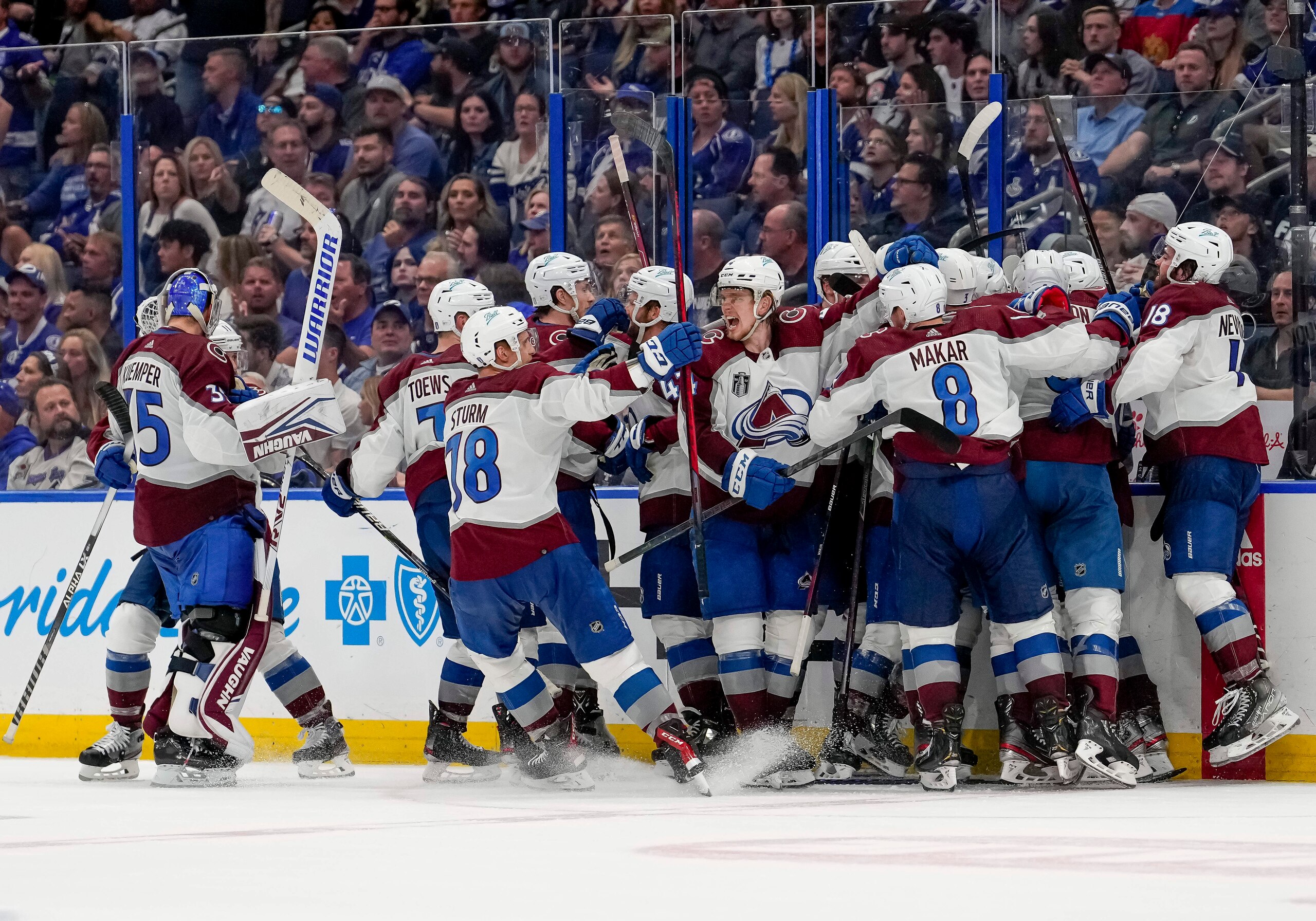 TAMPA, FL - JUNE 22: Colorado Avalanche win game 4 in OT during the NHL Hockey Stanley Cup Finals Game 4 between Tampa Bay Lightning and the Colorado Avalanche on June 22nd, 2022 at Amalie Arena in Tampa Florida (Photo by Andrew Bershaw /Icon_Sportswire)