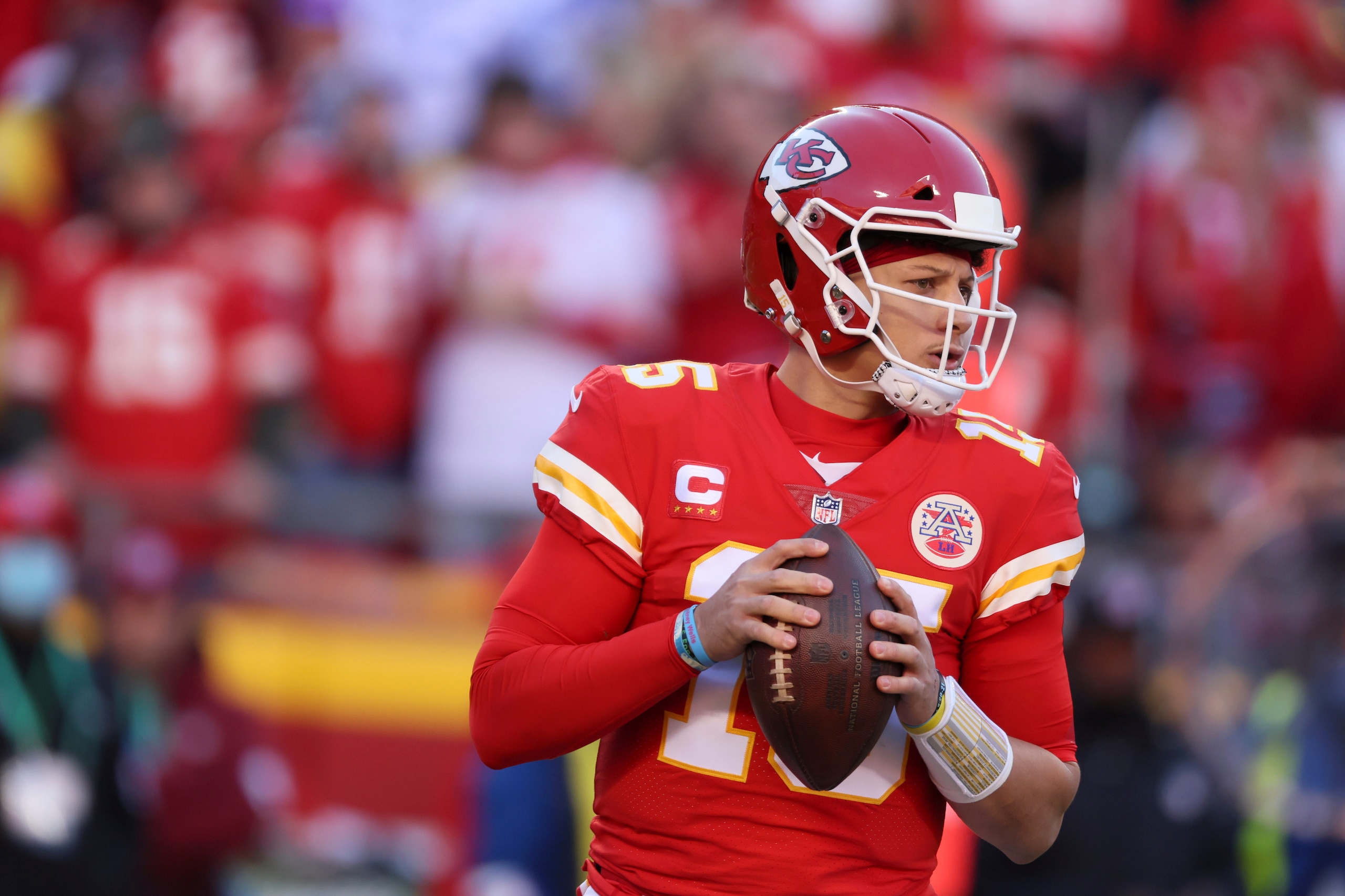 Football: NFL Playoffs: Kansas City Chiefs QB Patrick Mahomes (15) in action vs Cincinnati Bengals at Arrowhead Stadium. Kansas City, MO 1/30/2022 CREDIT: David E. Klutho (Photo by David E. Klutho/Sports Illustrated via Getty Images) (Set Number: X163917 TK1)