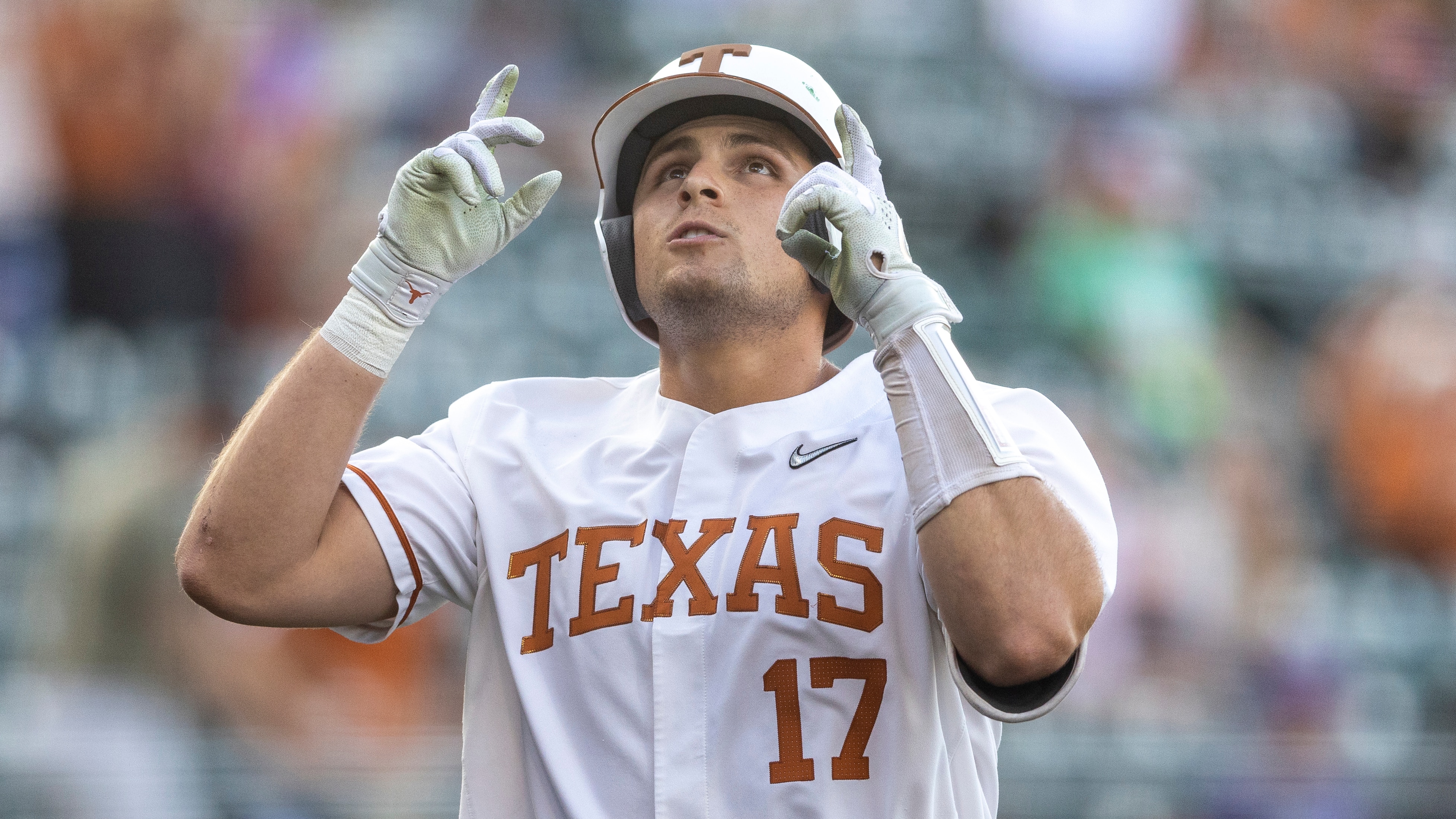 Texas first baseman Ivan Melendez celebrate a home run against Stephen F. Austin during an NCAA baseball game on Tuesday, April 12, 2022, in Austin, Texas. (AP Photo/Stephen Spillman)