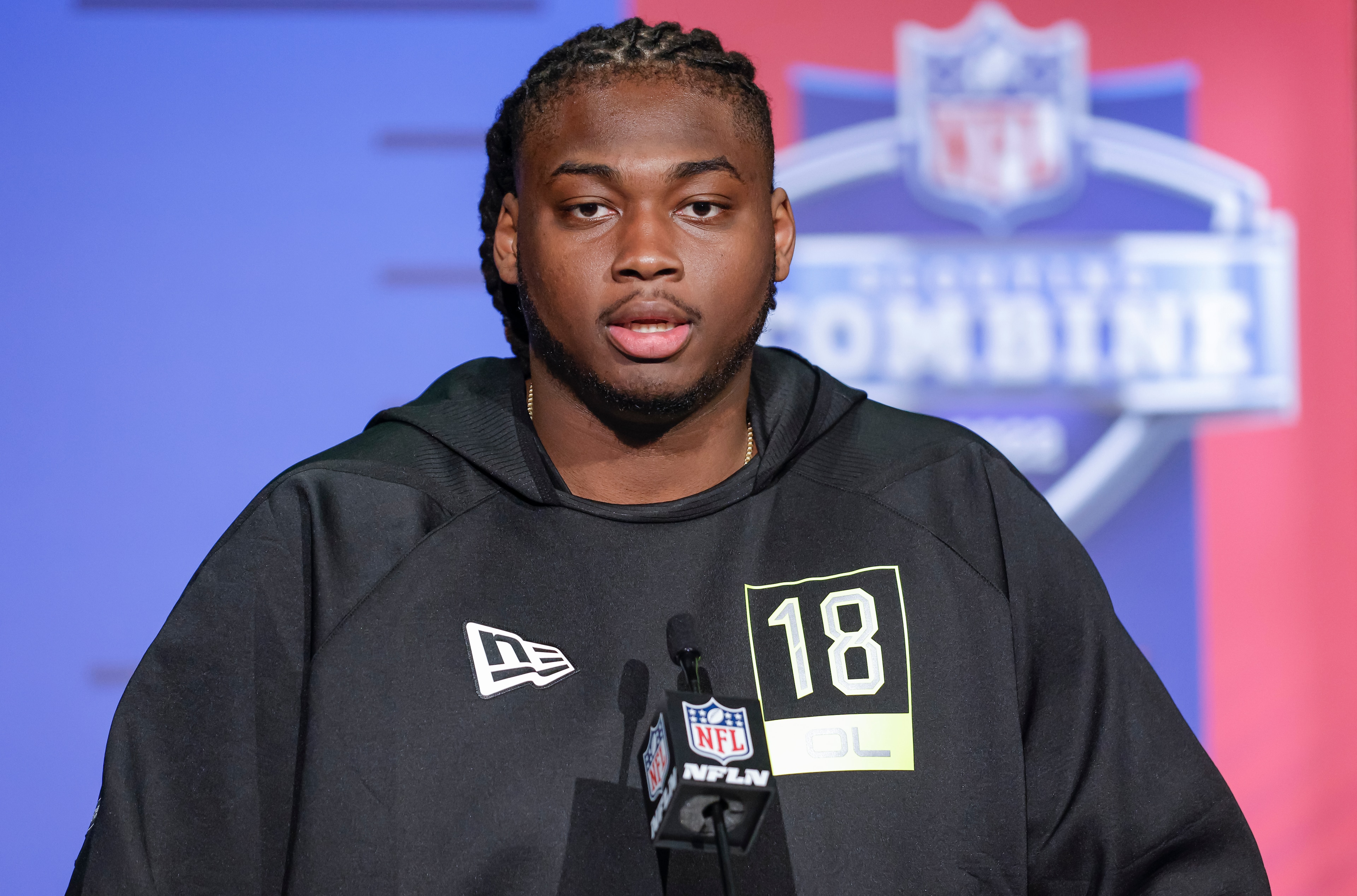 INDIANAPOLIS, IN - MAR 03: Kenyon Green #OL18 of the Texas A&M Aggies speaks to reporters during the NFL Draft Combine at the Indiana Convention Center on March 3, 2022 in Indianapolis, Indiana. (Photo by Michael Hickey/Getty Images) INDIANAPOLIS, IN - MAR 03: Kenyon Green #OL18 of the Texas A&M Aggies speaks to reporters during the NFL Draft Combine at the Indiana Convention Center on March 3, 2022 in Indianapolis, Indiana. (Photo by Michael Hickey/Getty Images)