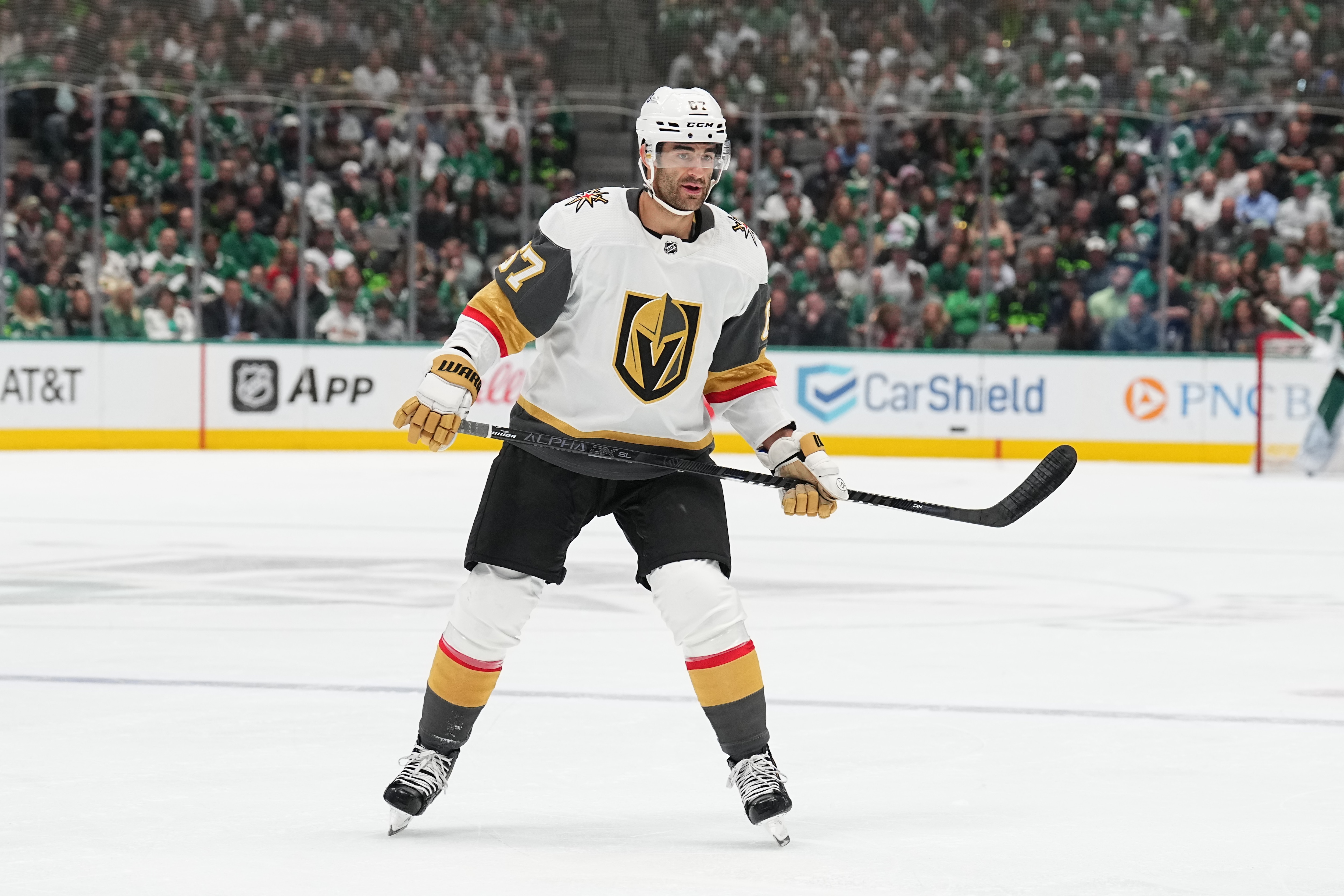 DALLAS, TX - APRIL 26: Max Pacioretty #67 of the Vegas Golden Knights skates against the Dallas Stars at the American Airlines Center on April 26, 2022 in Dallas, Texas. (Photo by Glenn James/NHLI via Getty Images)