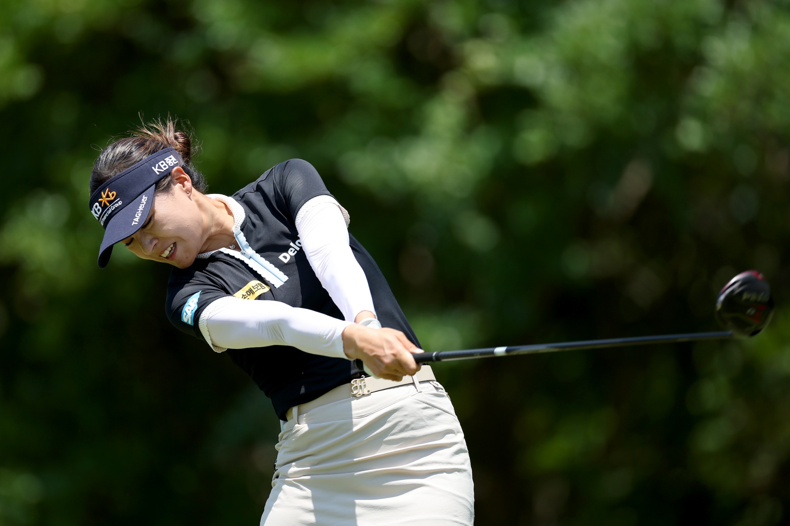 BETHESDA, MARYLAND - JUNE 26: In Gee Chun of South Korea plays her shot from the 11th tee during the final round of the KPMG Women's PGA Championship at Congressional Country Club on June 26, 2022 in Bethesda, Maryland. (Photo by Rob Carr/Getty Images)