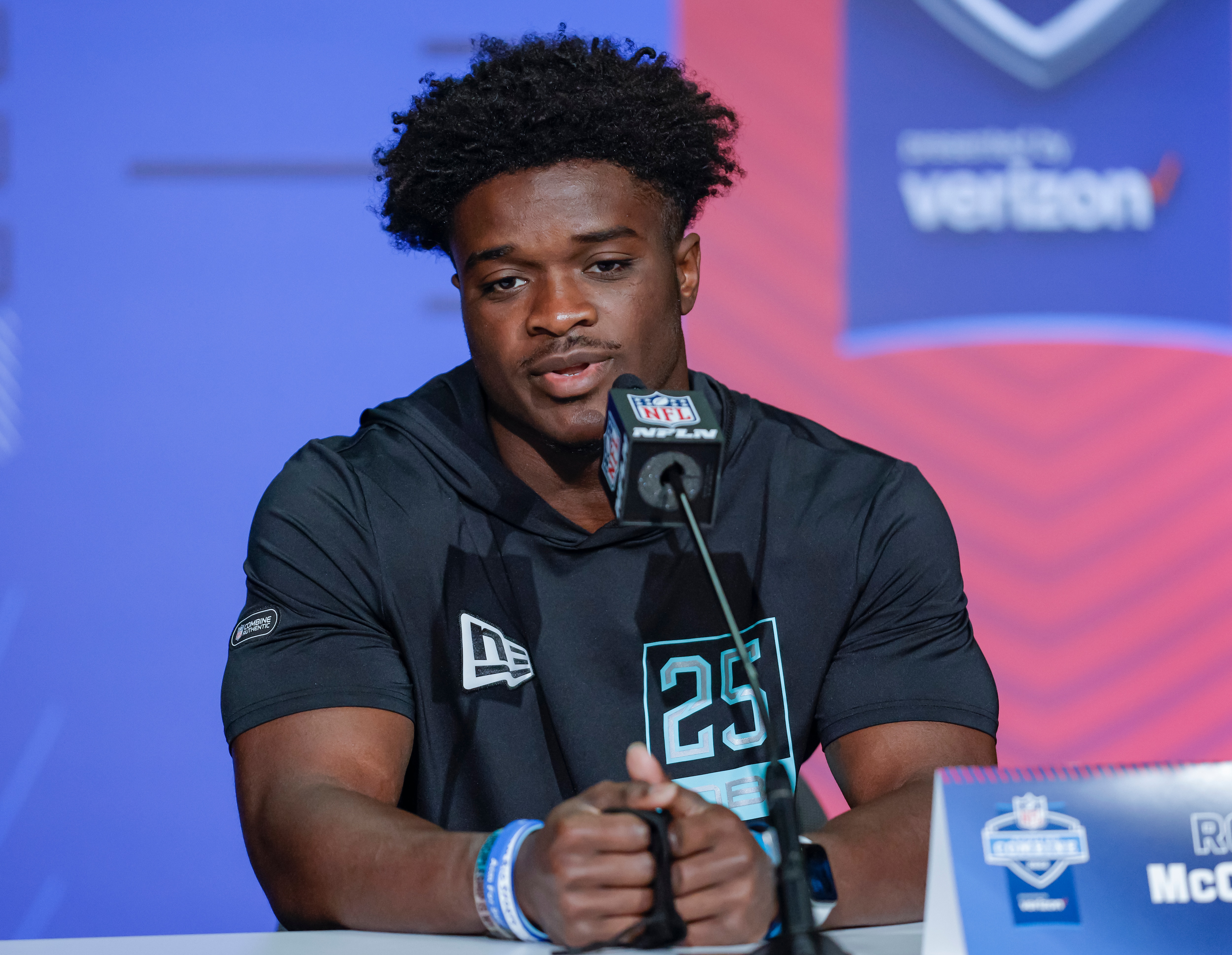 INDIANAPOLIS, IN - MAR 5: Roger Mccreary #DB25 of the Auburn Tigers speaks to reporters during the NFL Draft Combine at the Indiana Convention Center on March 5, 2022 in Indianapolis, Indiana. (Photo by Michael Hickey/Getty Images)
