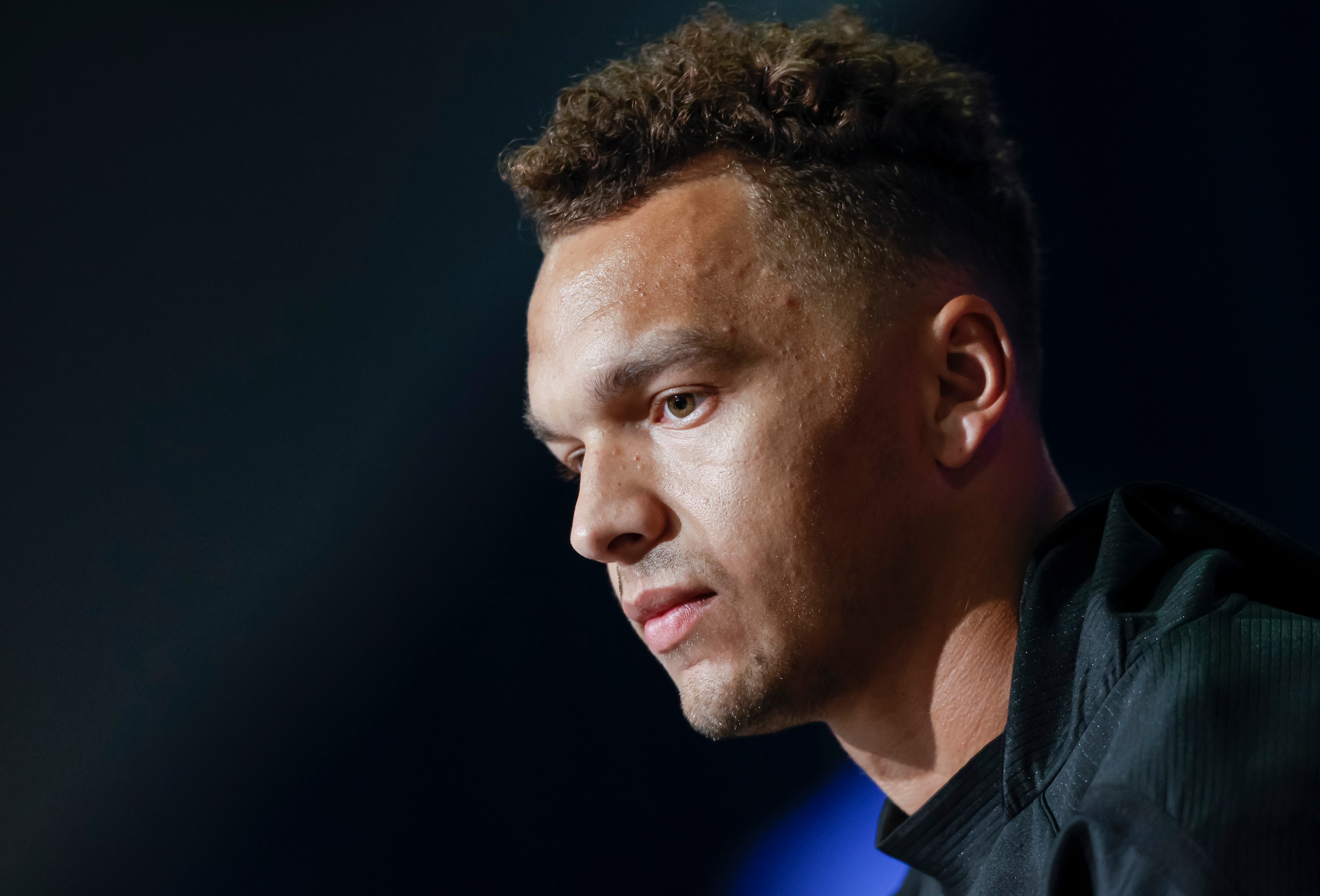 INDIANAPOLIS, IN - MAR 2: Desmond Ridder #QB13 of the Cincinnati Bearcats speaks to reporters during the NFL Draft Combine at the Indiana Convention Center on March 2, 2022 in Indianapolis, Indiana. (Photo by Michael Hickey/Getty Images)