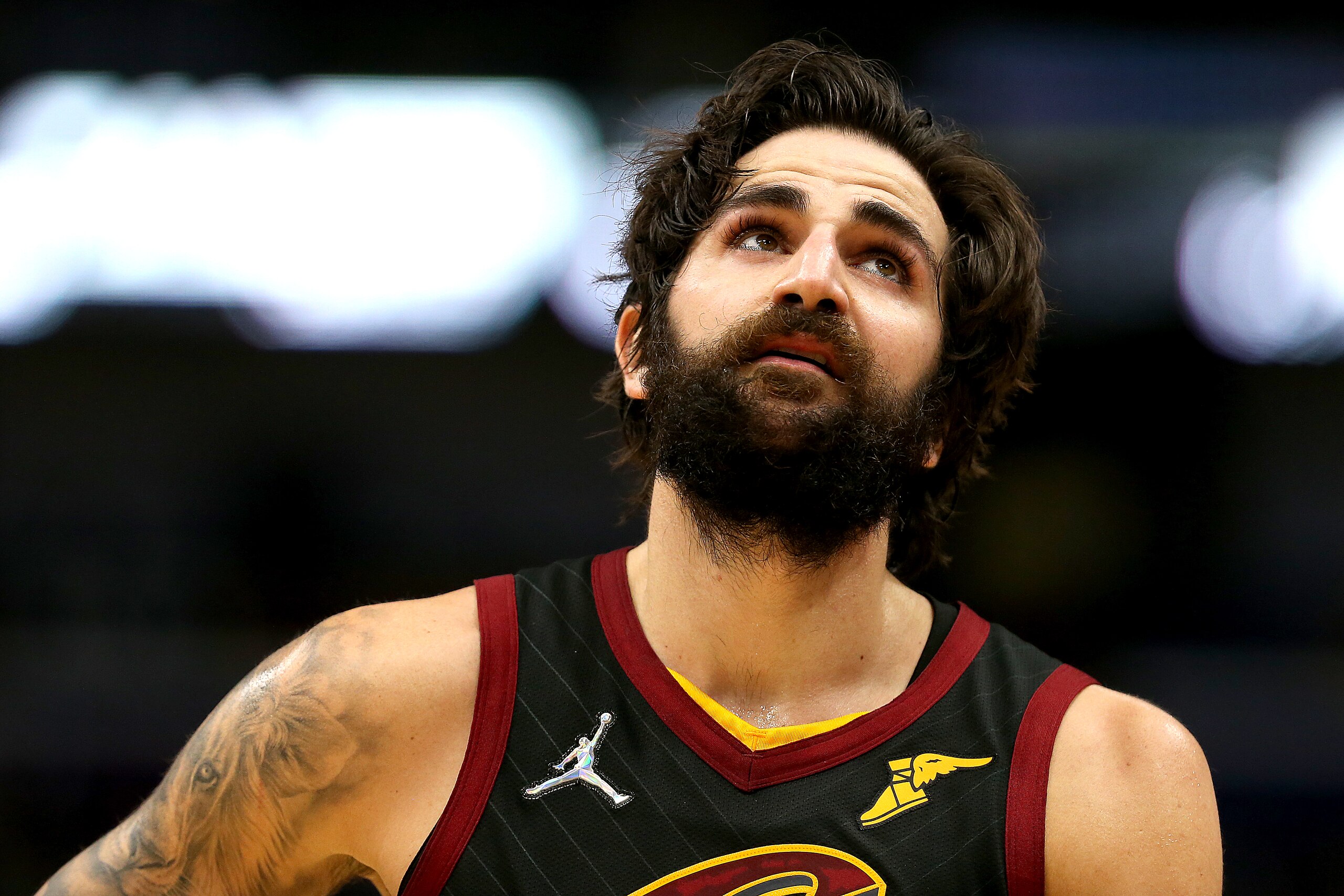 NEW ORLEANS, LOUISIANA - DECEMBER 28: Ricky Rubio #3 of the Cleveland Cavaliers looks on during the fourth quarter of a NBA game against the New Orleans Pelicans at Smoothie King Center on December 28, 2021 in New Orleans, Louisiana. The New Orleans Pelicans won the game 108 - 104. NOTE TO USER: User expressly acknowledges and agrees that, by downloading and or using this photograph, User is consenting to the terms and conditions of the Getty Images License Agreement. (Photo by Sean Gardner/Getty Images)