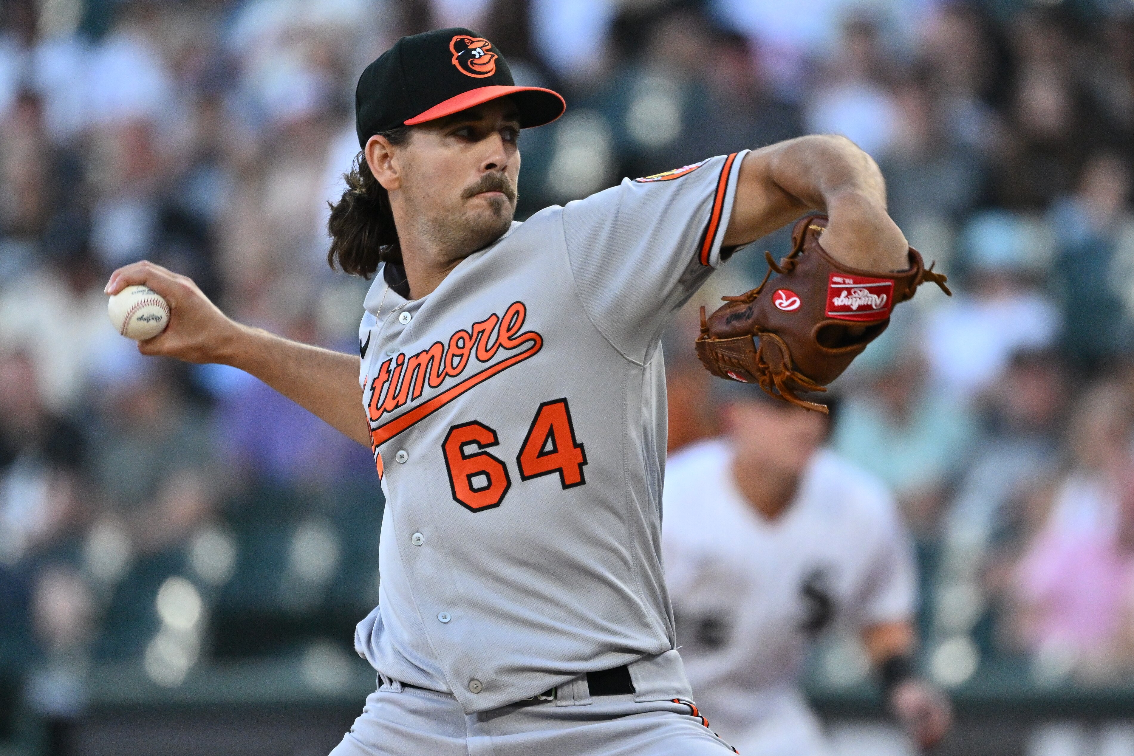 CHICAGO, IL - JUNE 23: Dean Kremer #64 of the Baltimore Orioles pitches in the first inning against the Chicago White Sox at Guaranteed Rate Field on June 23, 2022 in Chicago, Illinois. (Photo by Jamie Sabau/Getty Images)