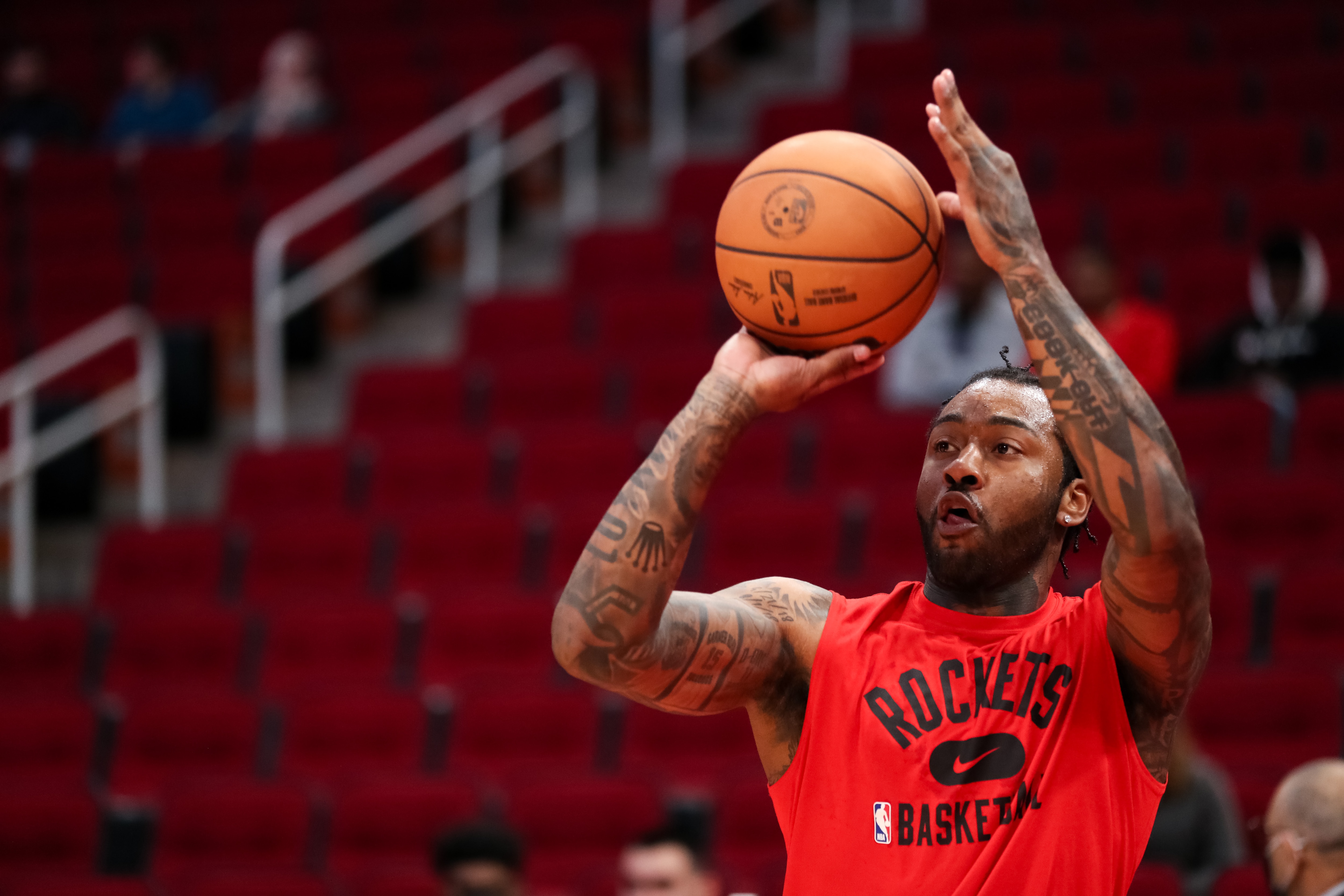 HOUSTON, TEXAS - NOVEMBER 24: John Wall #1 of the Houston Rockets takes practice at Toyota Center on November 24, 2021 in Houston, Texas. NOTE TO USER: User expressly acknowledges and agrees that, by downloading and or using this photograph, User is consenting to the terms and conditions of the Getty Images License Agreement. (Photo by Carmen Mandato/Getty Images) HOUSTON, TEXAS - NOVEMBER 24: John Wall #1 of the Houston Rockets takes practice at Toyota Center on November 24, 2021 in Houston, Texas. NOTE TO USER: User expressly acknowledges and agrees that, by downloading and or using this photograph, User is consenting to the terms and conditions of the Getty Images License Agreement. (Photo by Carmen Mandato/Getty Images)