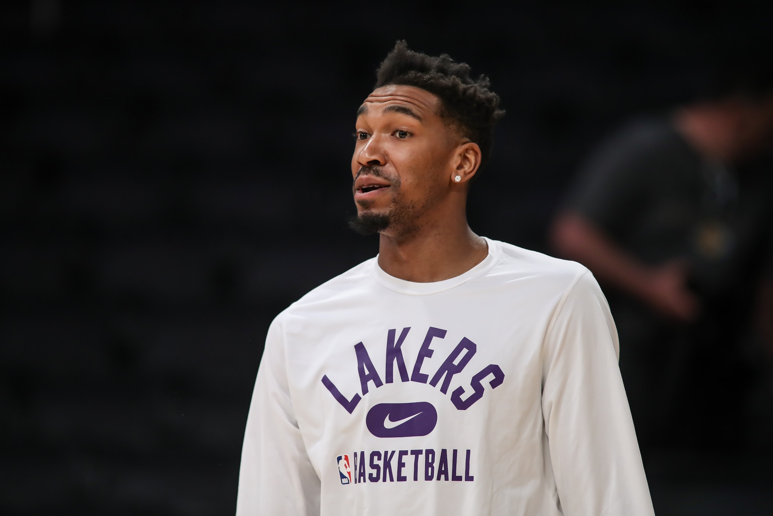 LOS ANGELES, CA - APRIL 03: Los Angeles Lakers guard Malik Monk (11) before the Denver Nuggets vs Los Angeles Lakers game on April 03, 2022, at Crypto.com Arena in Los Angeles, CA. (Photo by Jevone Moore/Icon Sportswire via Getty Images)