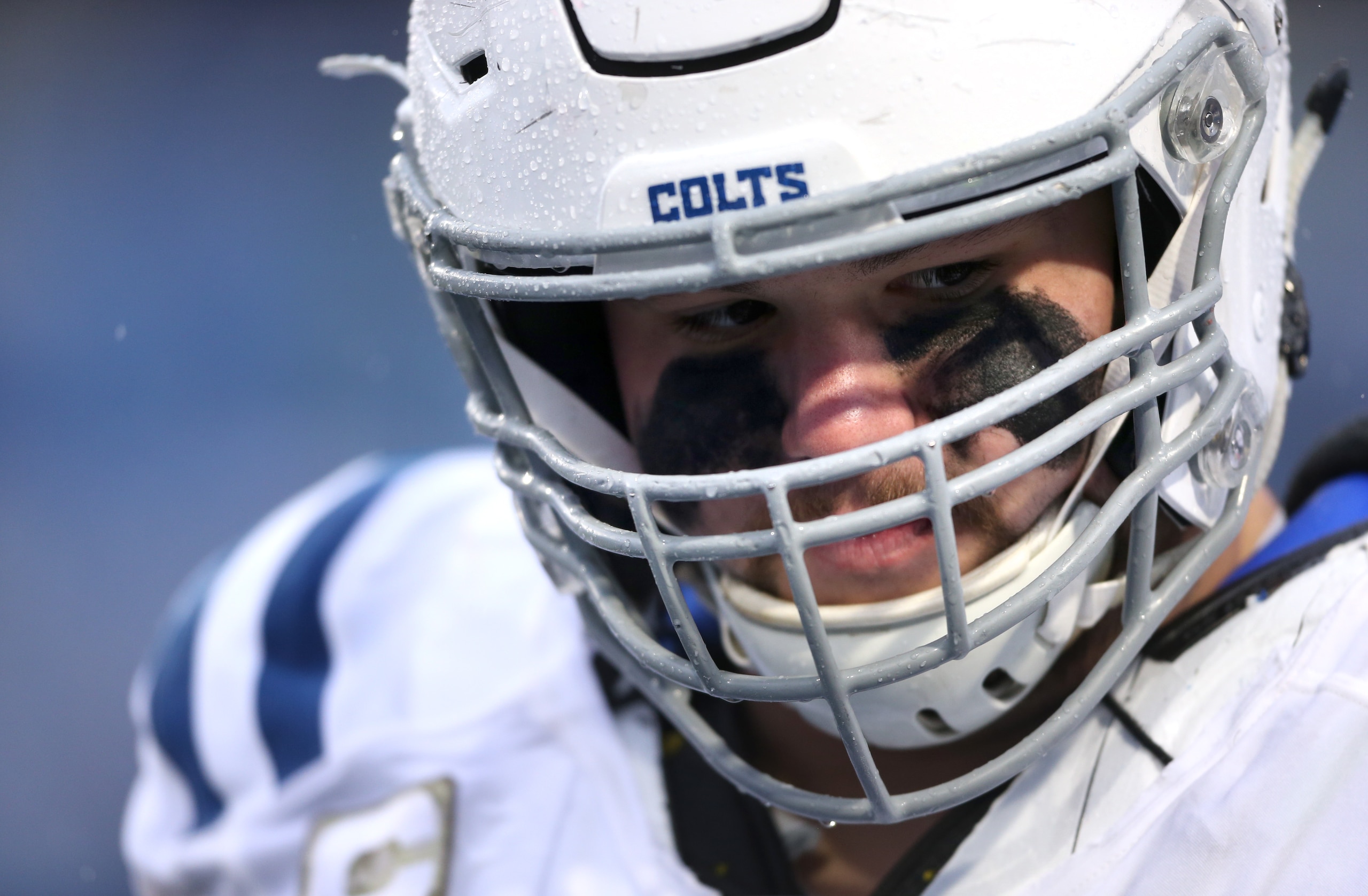 ORCHARD PARK, NEW YORK - NOVEMBER 21: Quenton Nelson #56 of the Indianapolis Colts looks on during the fourth quarter in the game against the Buffalo Bills at Highmark Stadium on November 21, 2021 in Orchard Park, New York. (Photo by Joshua Bessex/Getty Images)