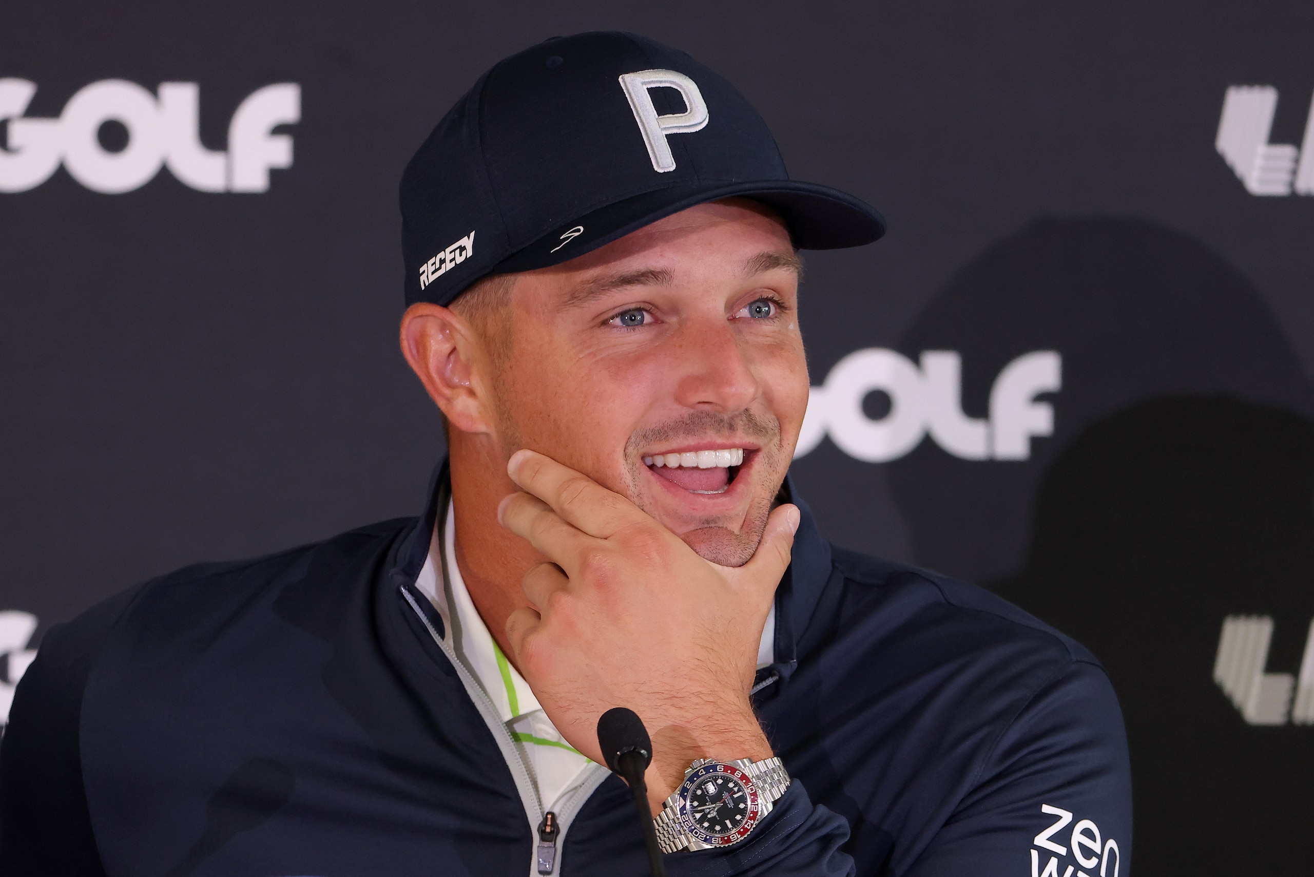 NORTH PLAINS, OREGON - JUNE 28: Bryson DeChambeau of the United States speaks to the media during a press conference prior to the LIV Golf Invitational - Portland at Pumpkin Ridge Golf Club on June 28, 2022 in North Plains, Oregon. (Photo by Jamie Squire/LIV Golf/via Getty Images)