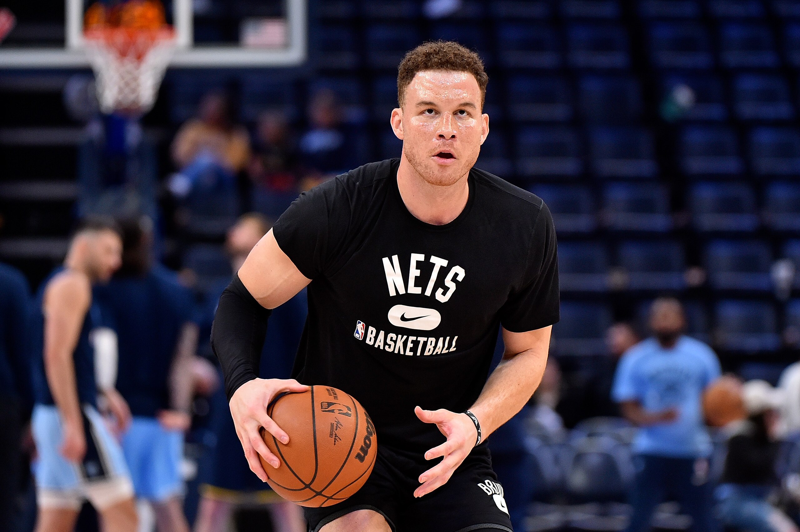 MEMPHIS, TENNESSEE - MARCH 23: Blake Griffin #2 of the Brooklyn Nets warms up before the game against the Memphis Grizzlies at FedExForum on March 23, 2022 in Memphis, Tennessee. NOTE TO USER: User expressly acknowledges and agrees that , by downloading and or using this photograph, User is consenting to the terms and conditions of the Getty Images License Agreement. (Photo by Justin Ford/Getty Images)