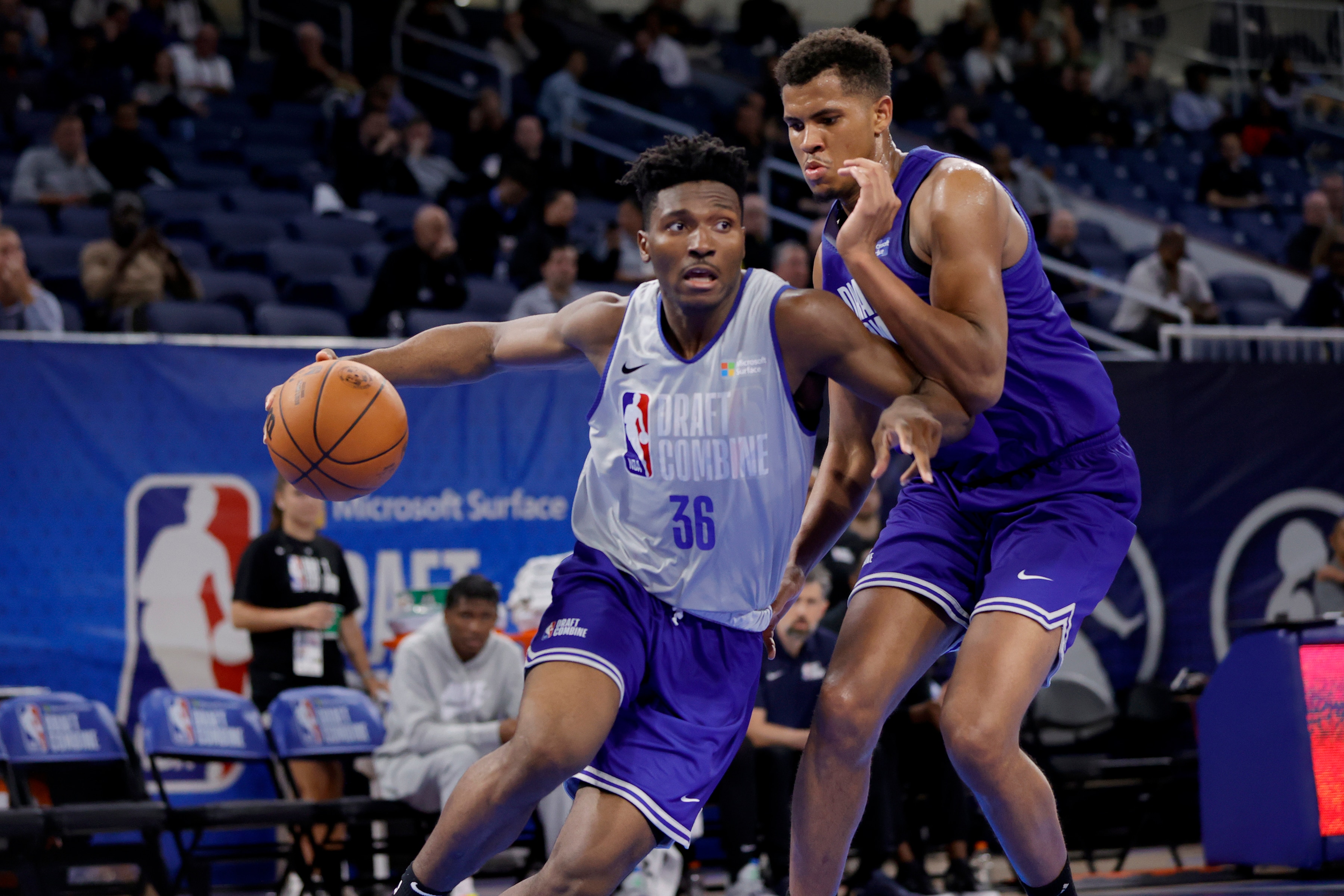 CHICAGO, IL - MAY 20: NBA Prospect, Aminu Mohammed drives to the basket during the 2022 NBA Draft Combine on May 20, 2022 at the Wintrust Arena in Chicago, Illinois. NOTE TO USER: User expressly acknowledges and agrees that, by downloading and or using this photograph, user is consenting to the terms and conditions of the Getty Images License Agreement.  Mandatory Copyright Notice: Copyright 2022 NBAE (Photo by Kamil Krzaczynski/NBAE via Getty Images)