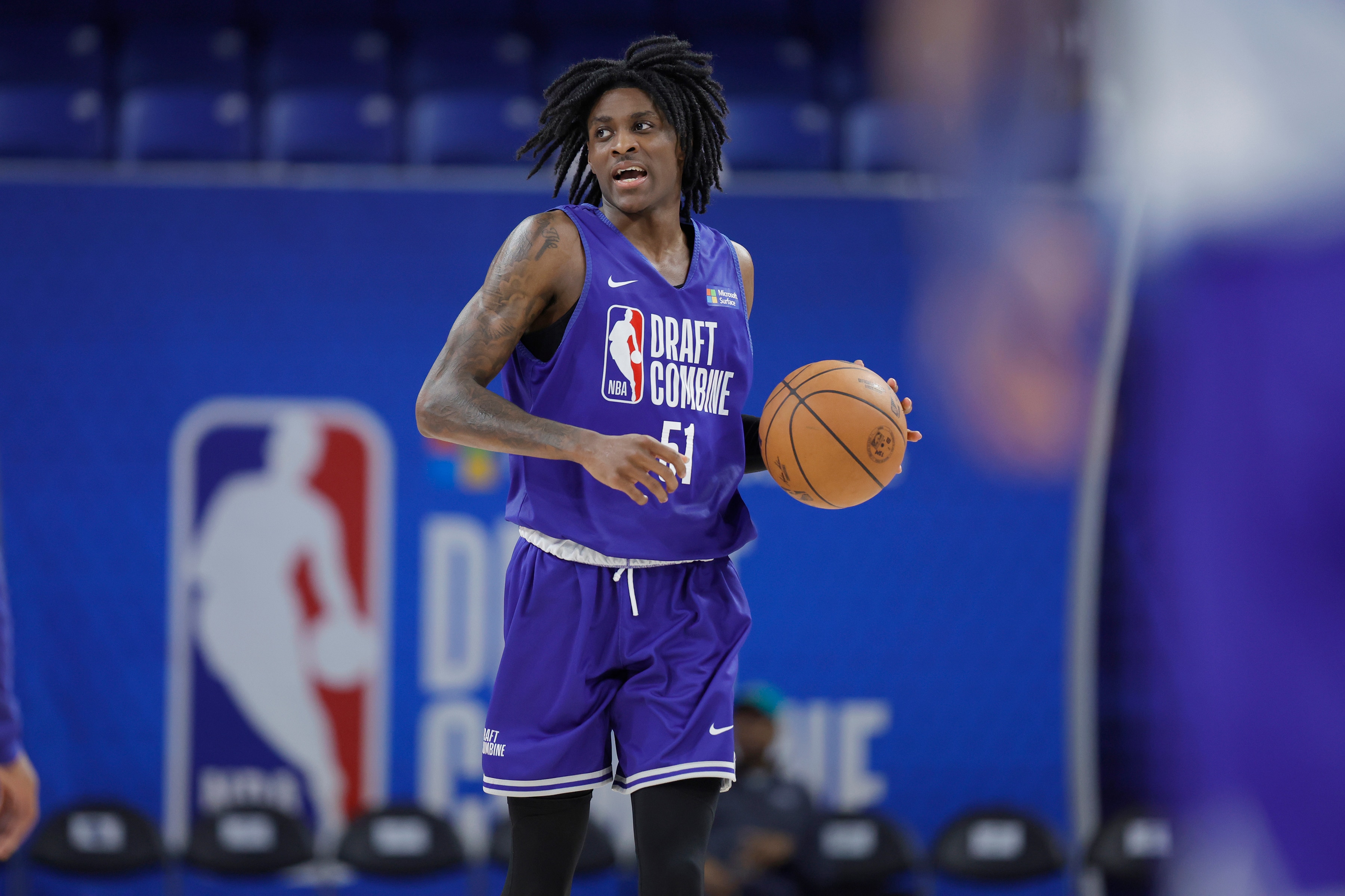 CHICAGO, IL - MAY 20: NBA Prospect, Dereon Seabron dribbles the ball during the 2022 NBA Draft Combine on May 20, 2022 at the Wintrust Arena in Chicago, Illinois. NOTE TO USER: User expressly acknowledges and agrees that, by downloading and or using this photograph, user is consenting to the terms and conditions of the Getty Images License Agreement.  Mandatory Copyright Notice: Copyright 2022 NBAE (Photo by Kamil Krzaczynski/NBAE via Getty Images)