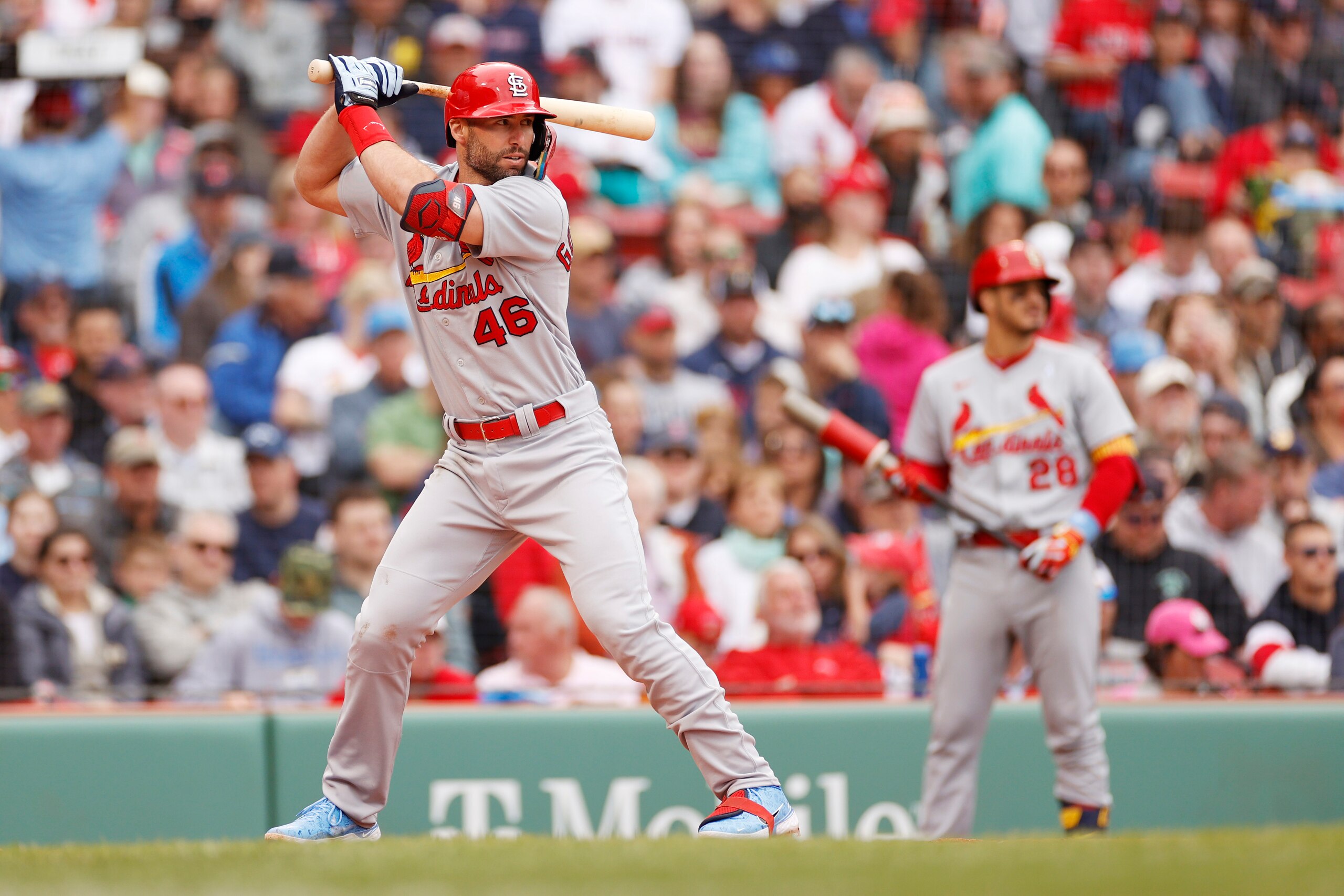 BOSTON, MASSACHUSETTS - JUNE 19: Paul Goldschmidt #46 of the St. Louis Cardinals at bat during the third inning against the Boston Red Sox at Fenway Park on June 19, 2022 in Boston, Massachusetts. (Photo by Sarah Stier/Getty Images)