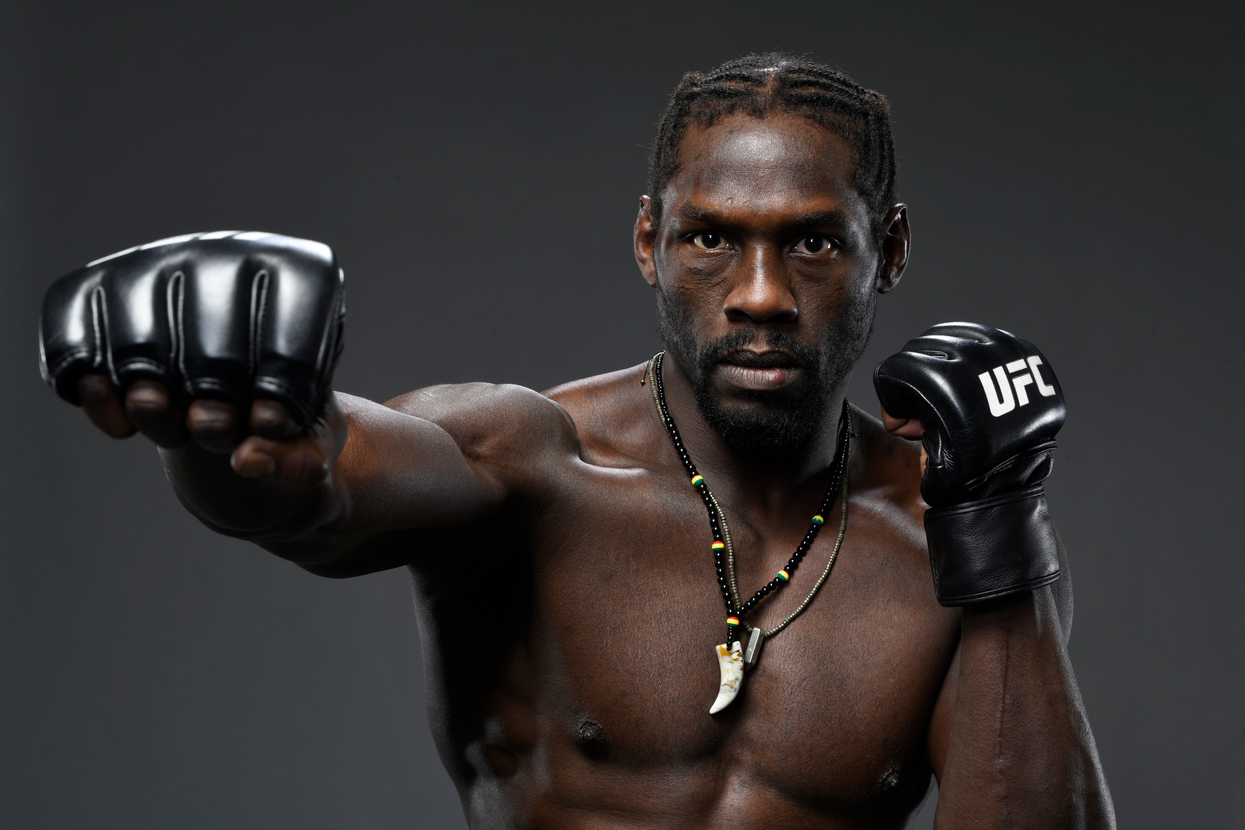 HOUSTON, TEXAS - FEBRUARY 12: Jared Cannonier poses for a post fight portrait during the UFC 271 event at Toyota Center on February 12, 2022 in Houston, Texas. (Photo by Mike Roach/Zuffa LLC)