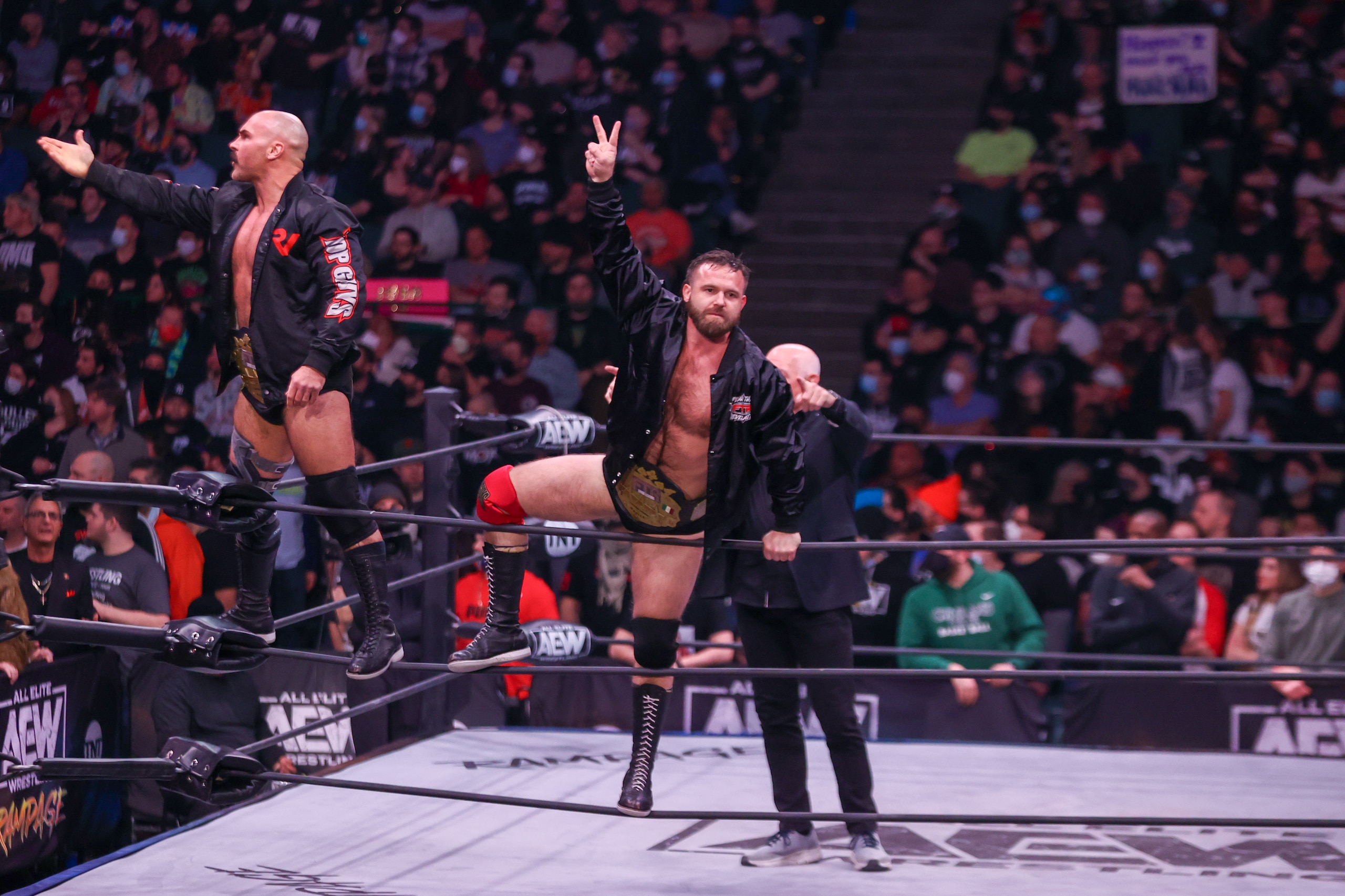 CLEVELAND, OH - JANUARY 26: Dax Harwood and Cash Wheeler are introduced prior to their match during the AEW Dynamite - Beach Break taping on January 26, 2022, at the Wolstein Center in Cleveland, OH. (Photo by Frank Jansky/Icon Sportswire via Getty Images)