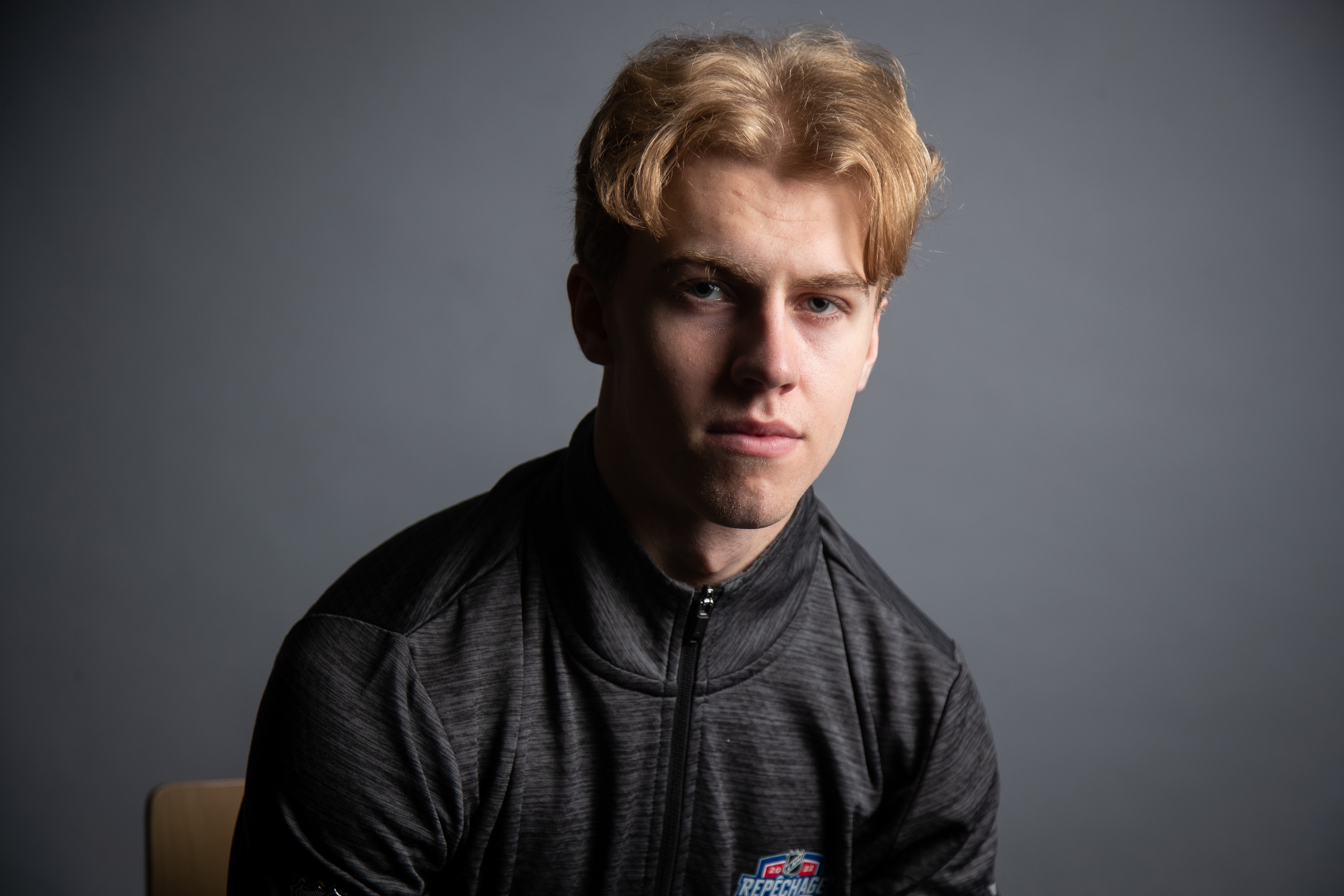 BUFFALO, NEW YORK - JUNE 02: Jonathan Lekkerimaki poses for a portrait during the 2022 NHL Scouting Combine at the KeyBank Center on June 02, 2022 in Buffalo, New York. (Photo by Chase Agnello-Dean/NHLI via Getty Images)