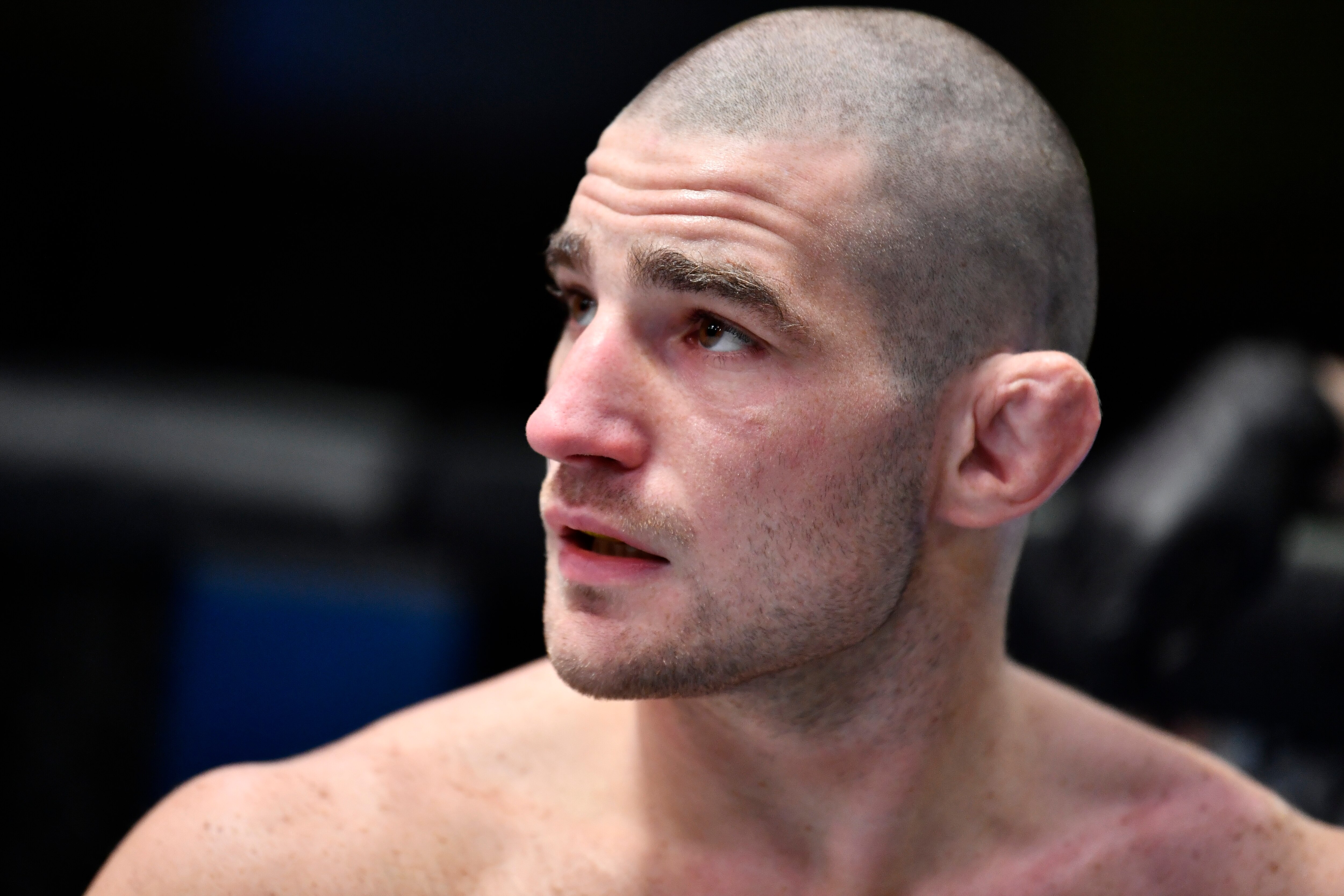 LAS VEGAS, NEVADA - FEBRUARY 05: Sean Strickland prepares to fight Jack Hermansson in their middleweight fight during the UFC Fight Night event at UFC APEX on February 05, 2022 in Las Vegas, Nevada. (Photo by Chris Unger/Zuffa LLC)