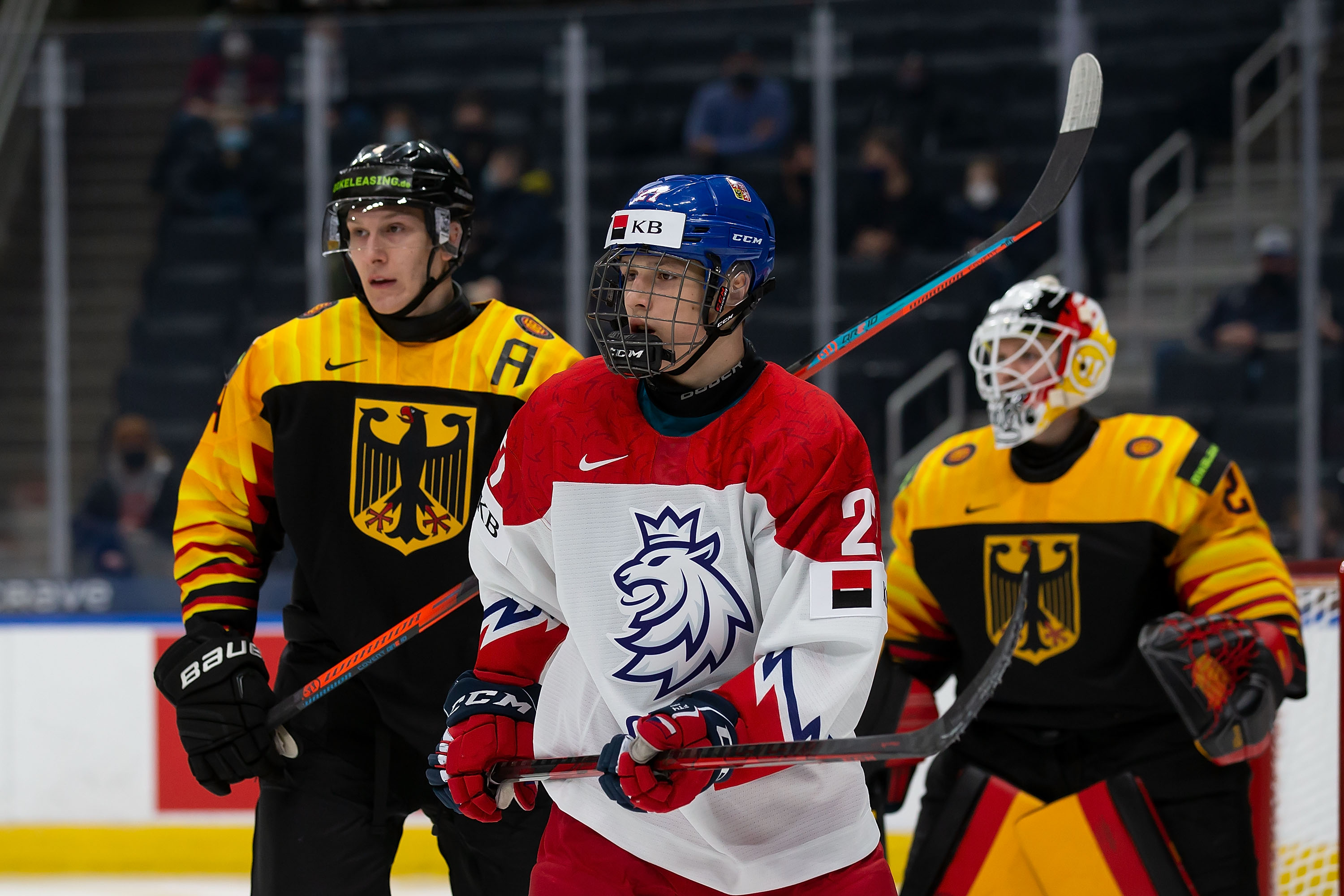 EDMONTON, AB - DECEMBER 27: Jiri Kulich #27 of Czechia skates against Germany in the third period during the 2022 IIHF World Junior Championship at Rogers Place on December 27, 2021 in Edmonton, Canada. (Photo by Codie McLachlan/Getty Images)