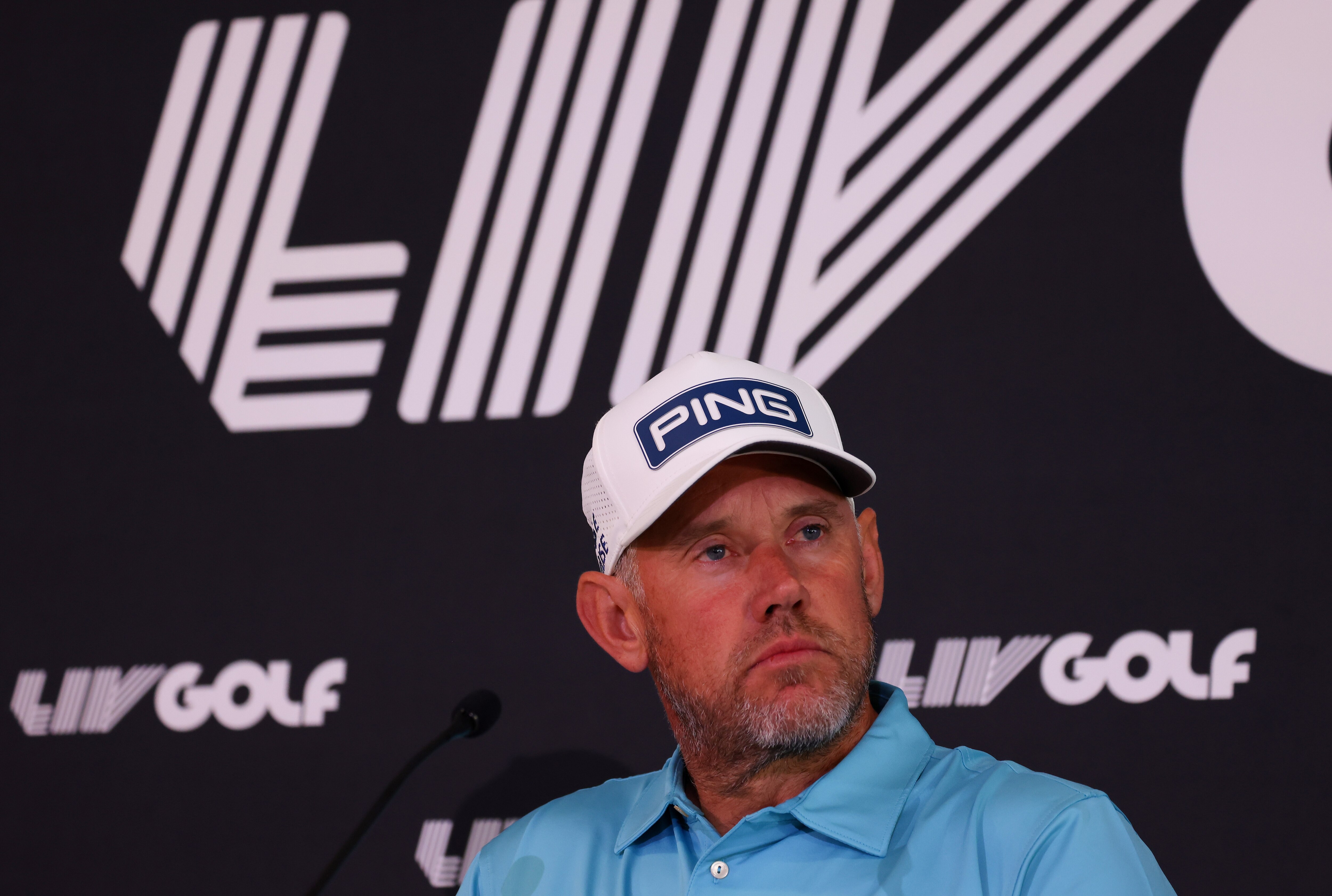 NORTH PLAINS, OREGON - JUNE 29: Team Captain Lee Westwood of Majesticks GC looks on during a press conference prior to the LIV Golf Invitational - Portland at Pumpkin Ridge Golf Club on June 29, 2022 in North Plains, Oregon. (Photo by Chris Trotman/LIV Golf/via Getty Images)