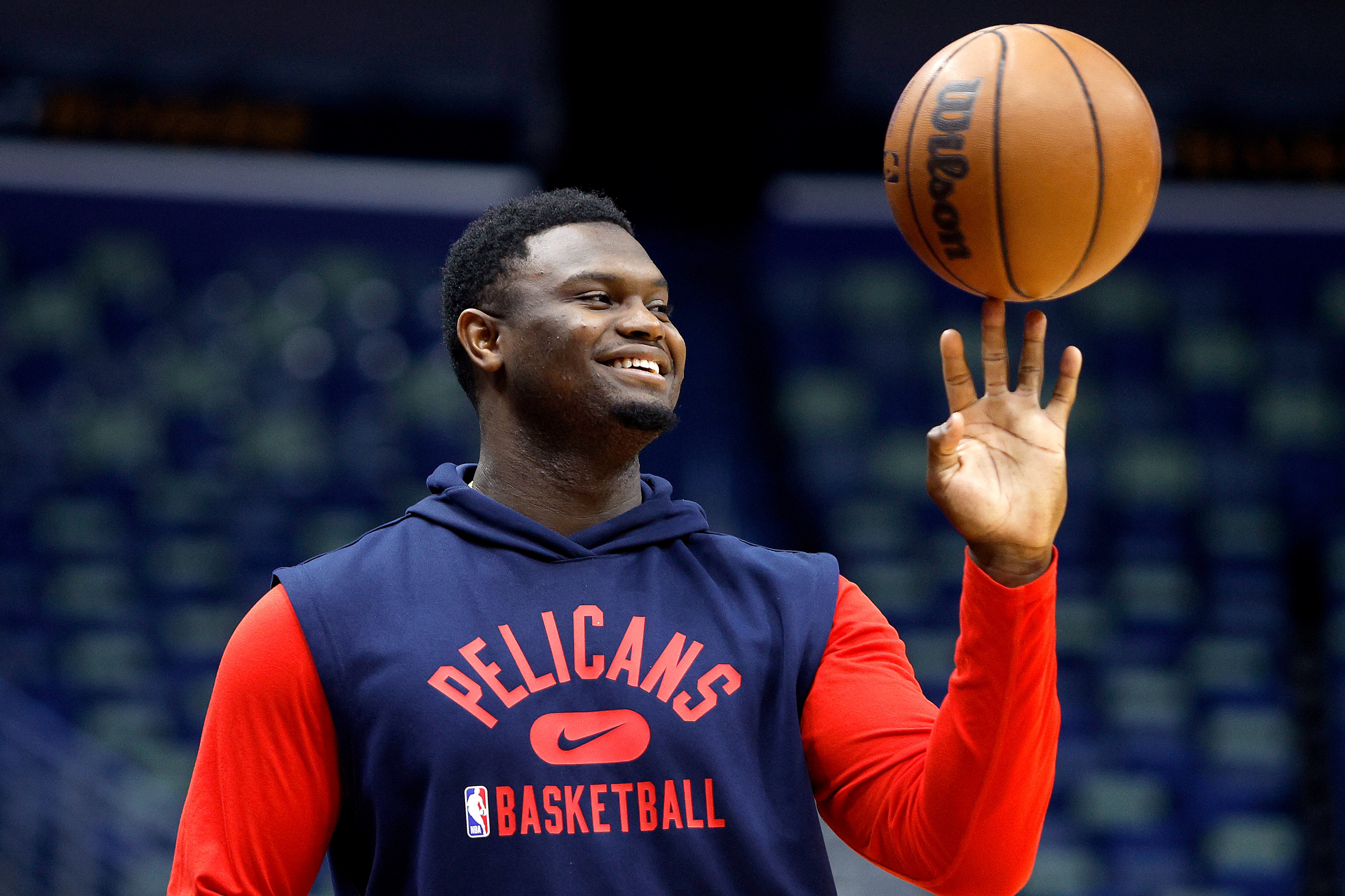 NEW ORLEANS, LOUISIANA - MARCH 27: Zion Williamson #1 of the New Orleans Pelicans stands on the court prior to the start of an NBA game against the Los Angeles Lakers at Smoothie King Center on March 27, 2022 in New Orleans, Louisiana. NOTE TO USER: User expressly acknowledges and agrees that, by downloading and or using this photograph, User is consenting to the terms and conditions of the Getty Images License Agreement. (Photo by Sean Gardner/Getty Images)