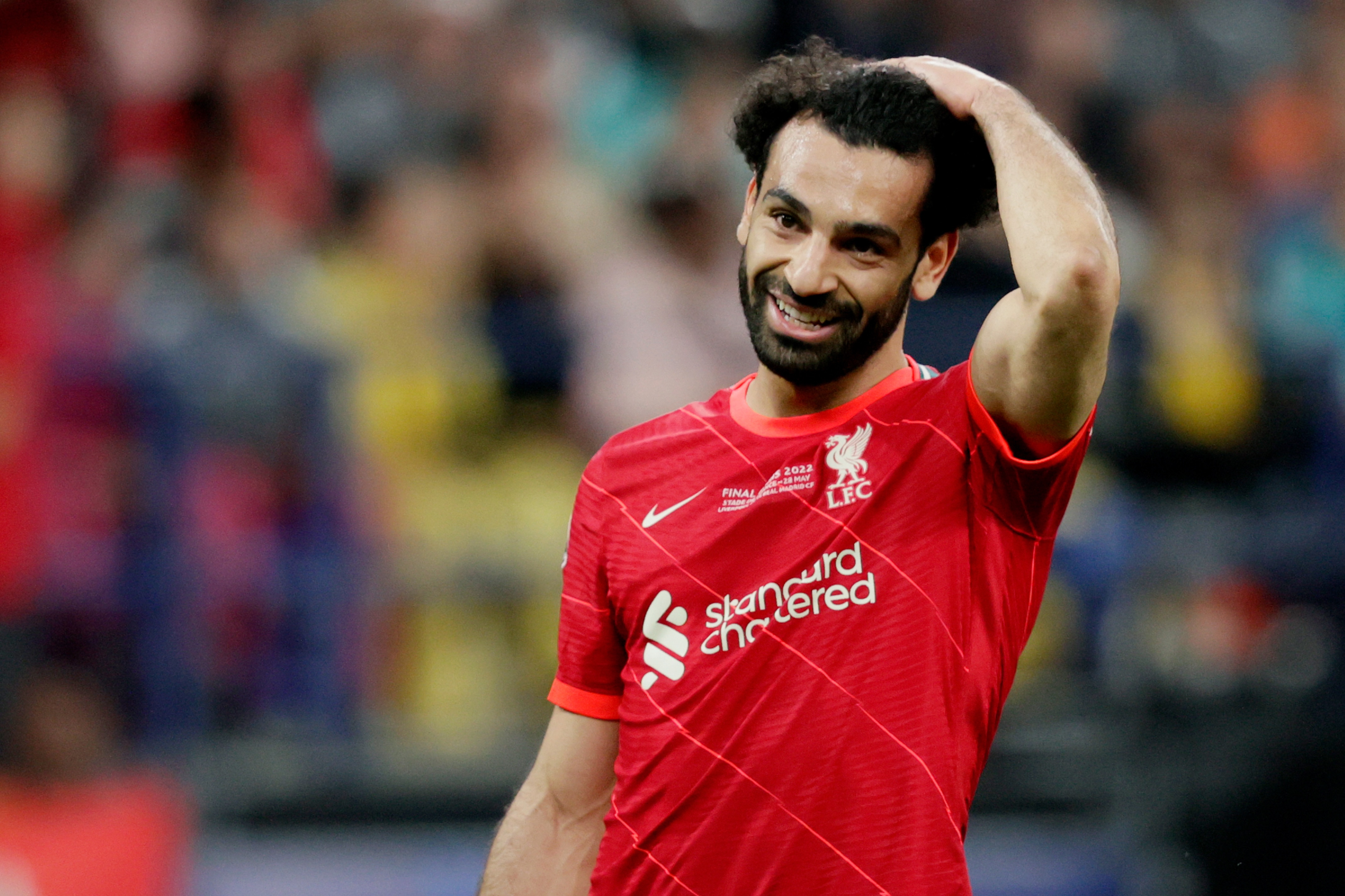 PARIS, FRANCE - MAY 28: Mohamed Salah of Liverpool FC  during the UEFA Champions League  match between Liverpool v Real Madrid at the Stade de France on May 28, 2022 in Paris France (Photo by David S. Bustamante/Soccrates/Getty Images)