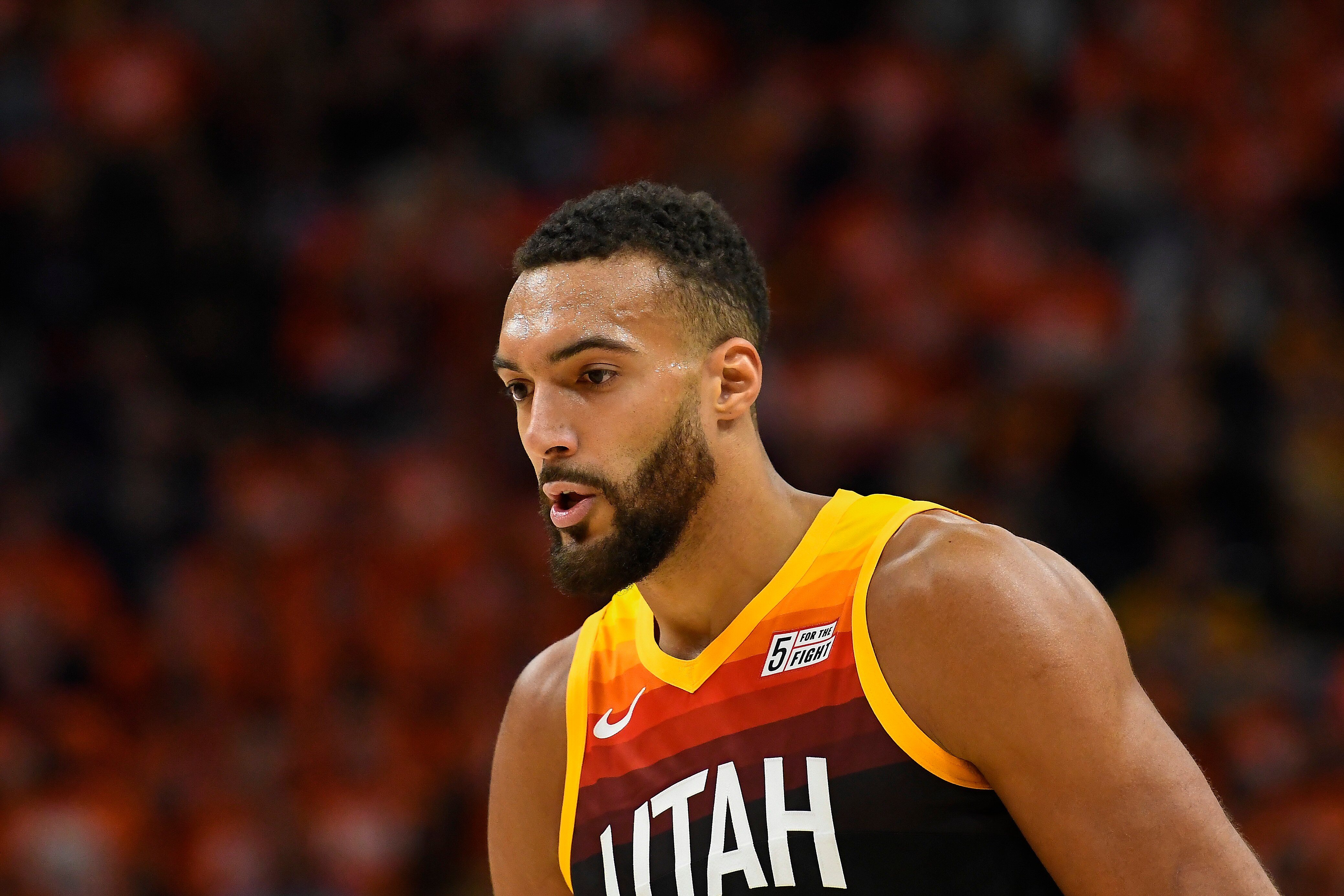 SALT LAKE CITY, UTAH - APRIL 21: Rudy Gobert #27 of the Utah Jazz looks on during the second half of Game Three of the Western Conference First Round Playoffs against the Dallas Mavericks at Vivint Smart Home Arena on April 21, 2022 in Salt Lake City, Utah. NOTE TO USER: User expressly acknowledges and agrees that, by downloading and/or using this Photograph, user is consenting to the terms and conditions of the Getty Images License Agreement. (Photo by Alex Goodlett/Getty Images)