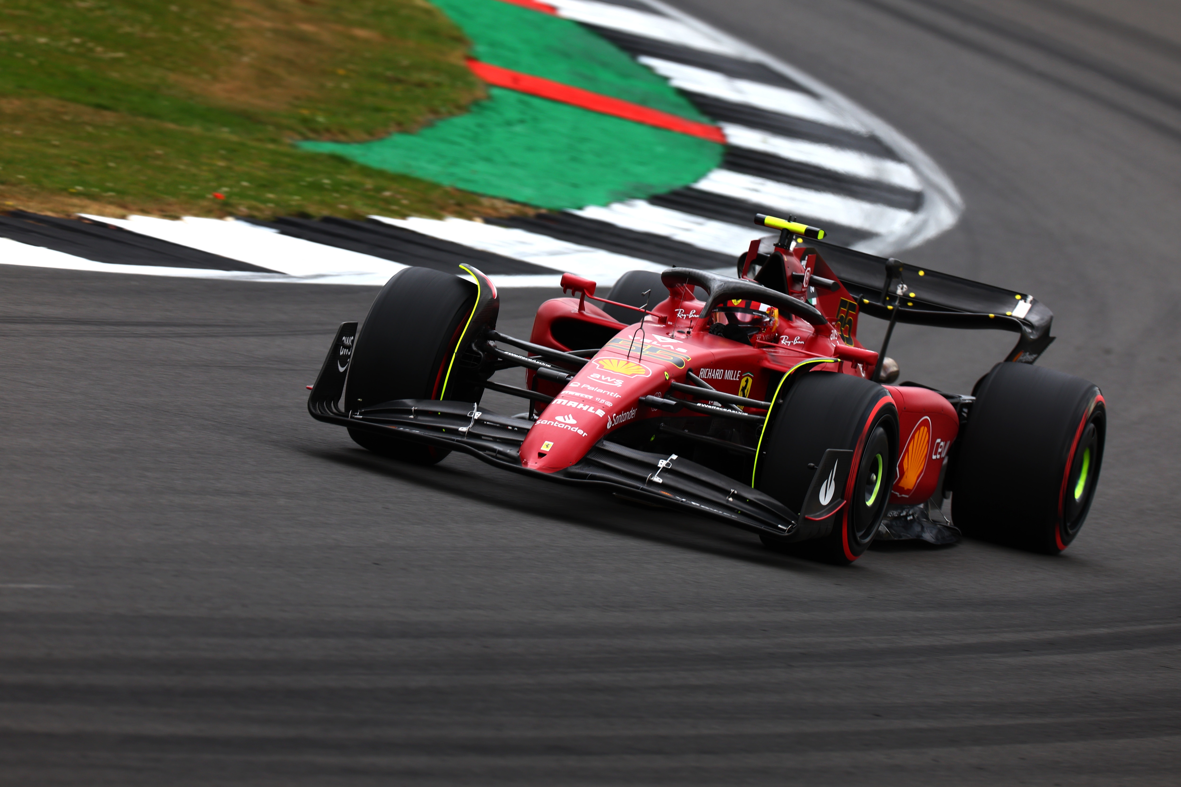 NORTHAMPTON, ENGLAND - JULY 02: Carlos Sainz of Spain driving (55) the Ferrari F1-75 on track during final practice ahead of the F1 Grand Prix of Great Britain at Silverstone on July 02, 2022 in Northampton, England. (Photo by Mark Thompson/Getty Images)