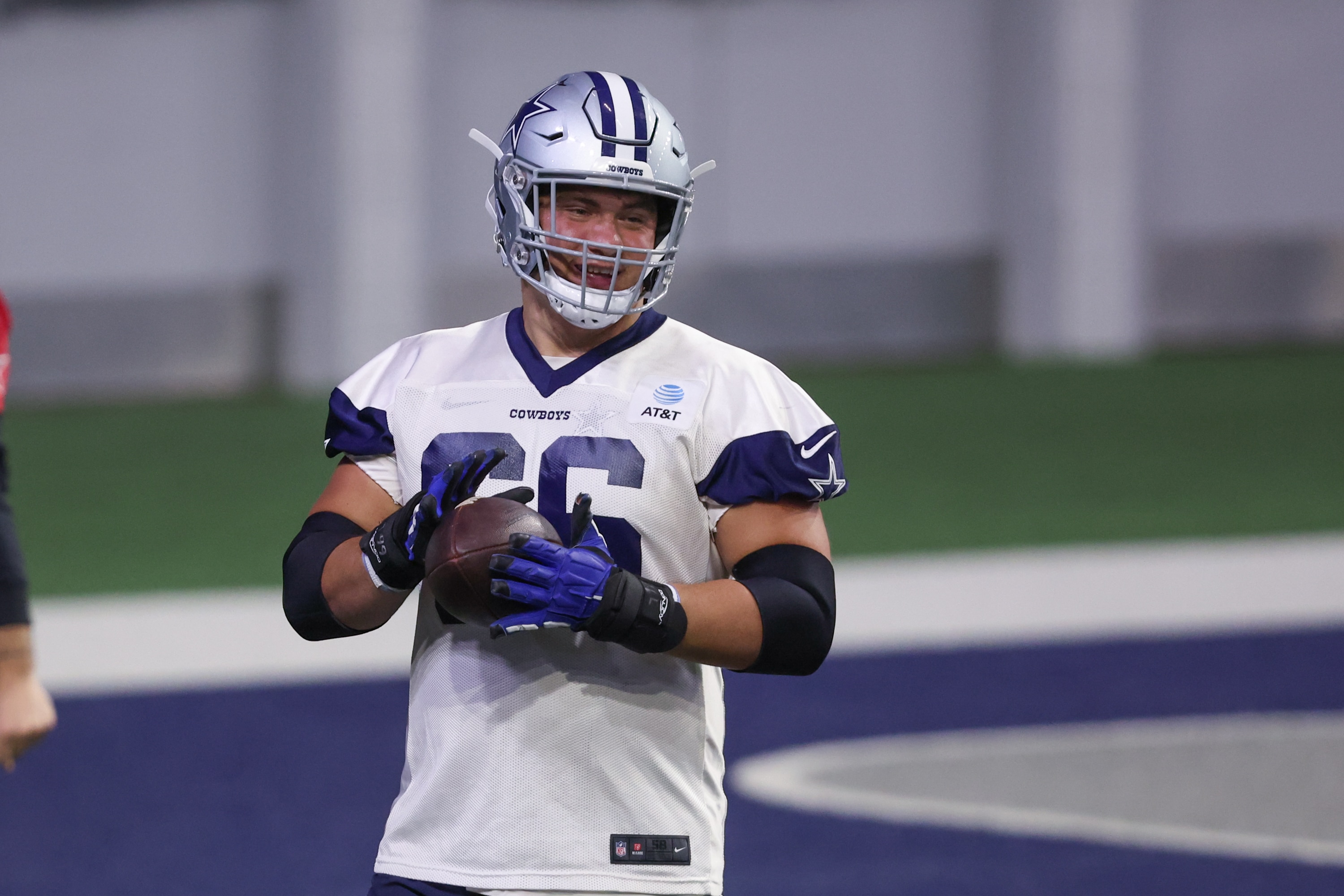 FRISCO, TX - JUNE 02: Dallas Cowboys Guard Connor McGovern (66) holds a ball during the Dallas Cowboys OTA Offseason Workouts on June 2, 2022 at The Star in Frisco, TX. (Photo by George Walker/Icon Sportswire via Getty Images)