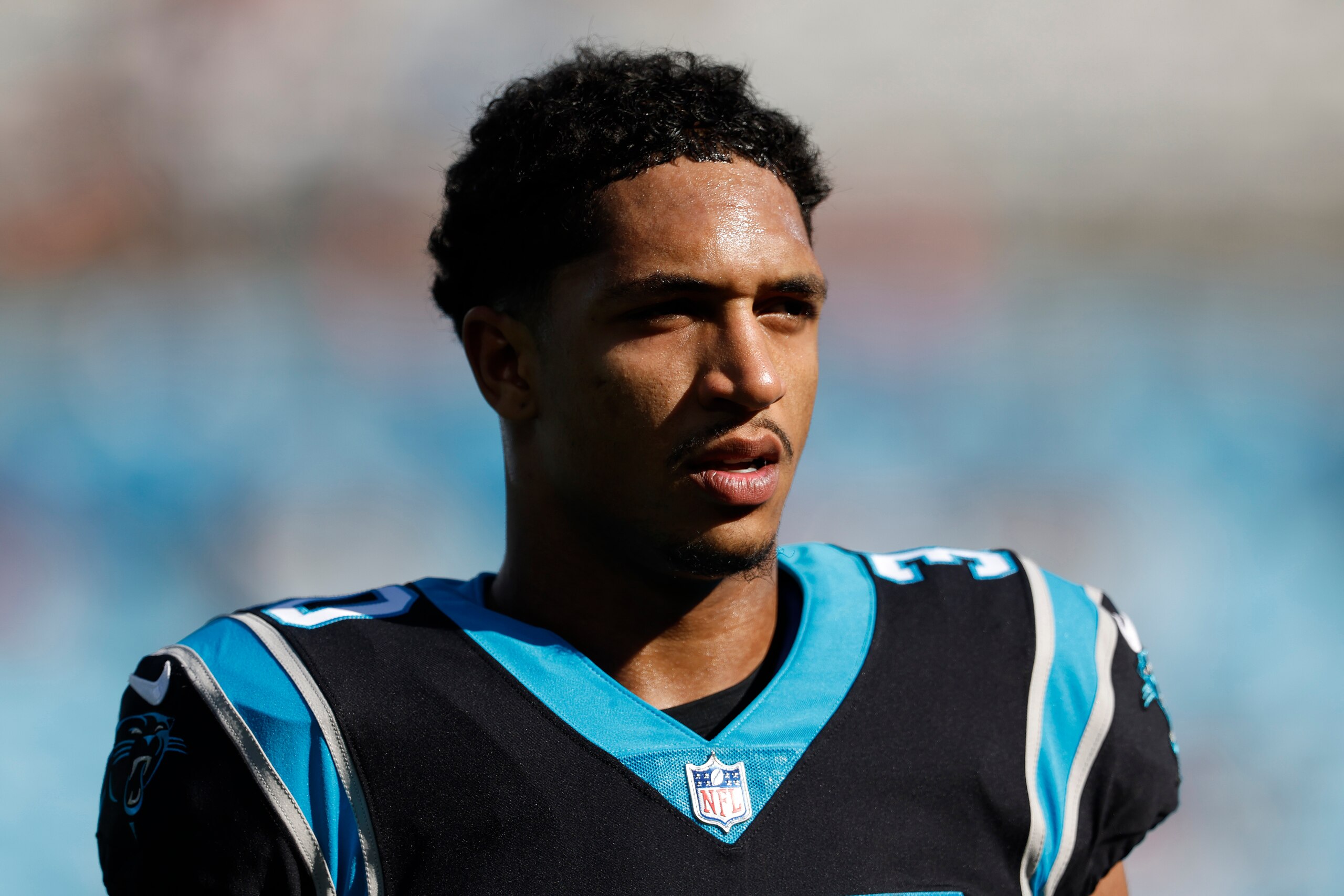 CHARLOTTE, NORTH CAROLINA - DECEMBER 26: Chuba Hubbard #30 of the Carolina Panthers is shown during their game against the Tampa Bay Buccaneers at Bank of America Stadium on December 26, 2021 in Charlotte, North Carolina. (Photo by Grant Halverson/Getty Images)
