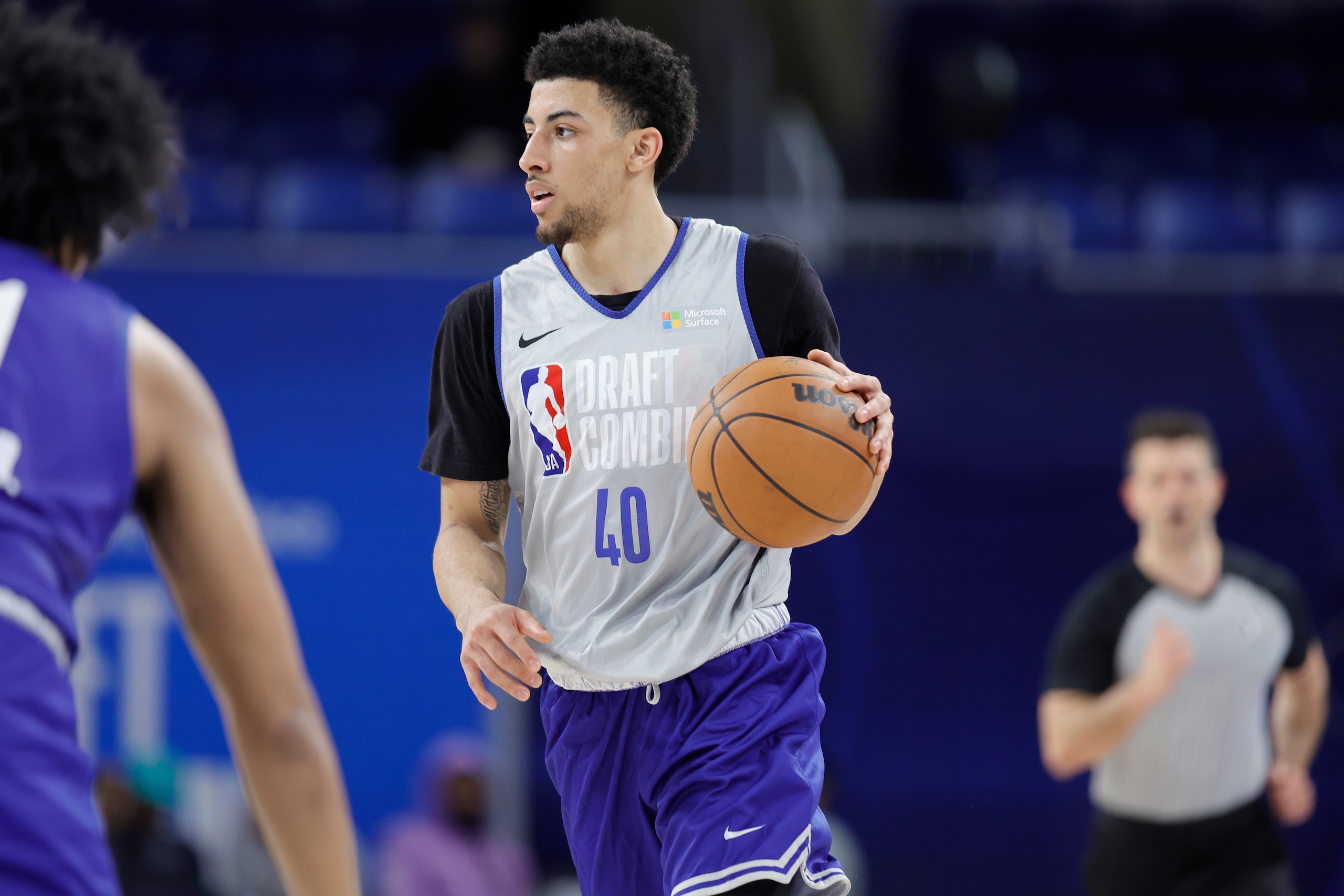 CHICAGO, IL - MAY 20: NBA Prospect, Scotty Pippen Jr. handles the ball during the 2022 NBA Draft Combine on May 20, 2022 at the Wintrust Arena in Chicago, Illinois. NOTE TO USER: User expressly acknowledges and agrees that, by downloading and or using this photograph, user is consenting to the terms and conditions of the Getty Images License Agreement.  Mandatory Copyright Notice: Copyright 2022 NBAE (Photo by Kamil Krzaczynski/NBAE via Getty Images)