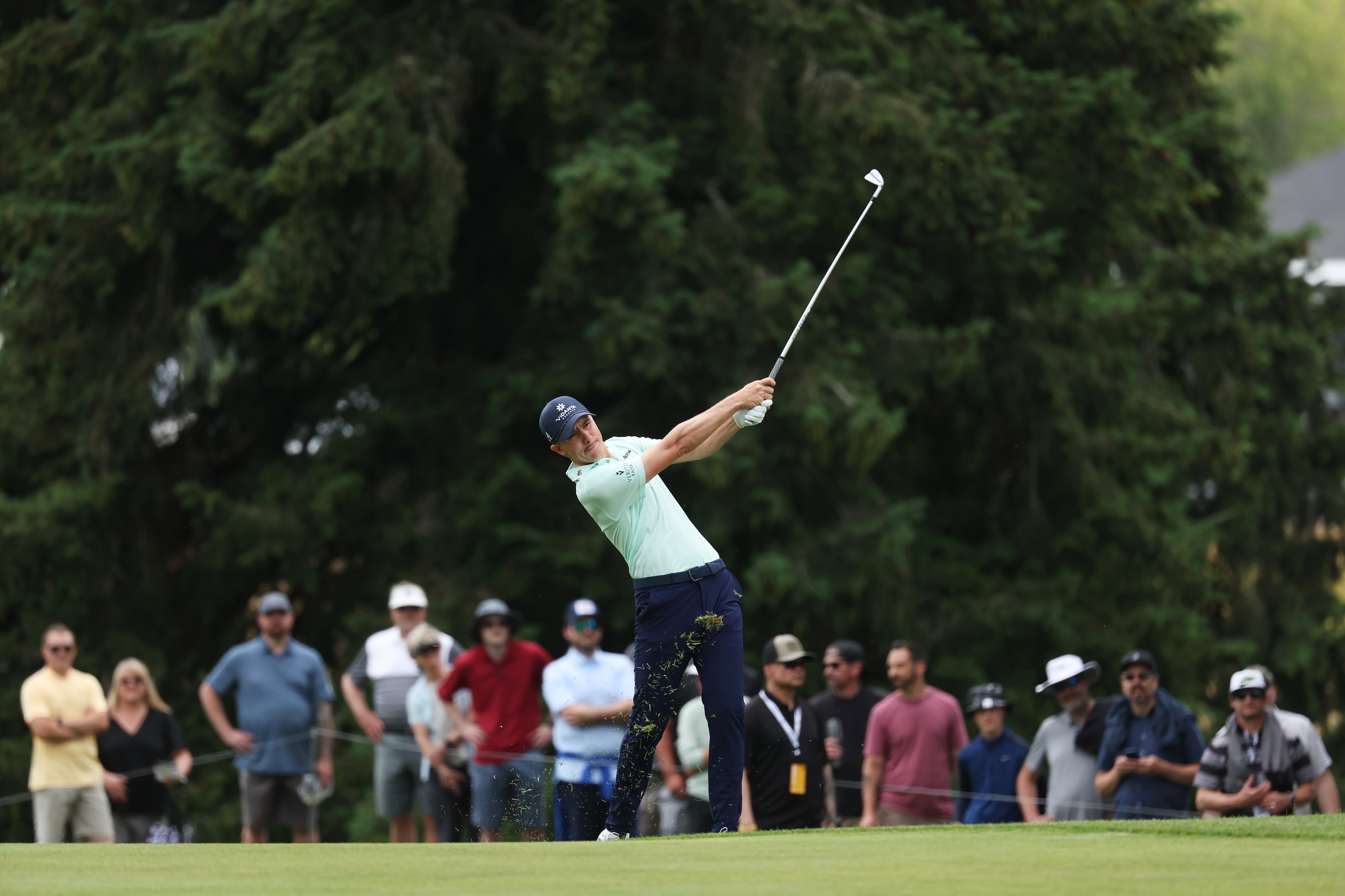 NORTH PLAINS, OREGON - JULY 02: Carlos Ortiz of Fireballs GC plays an approach shot on the first hole plays his second shot on the first hole during day three of the LIV Golf Invitational - Portland at Pumpkin Ridge Golf Club on July 02, 2022 in North Plains, Oregon. (Photo by Jonathan Ferrey/LIV Golf via Getty Images)