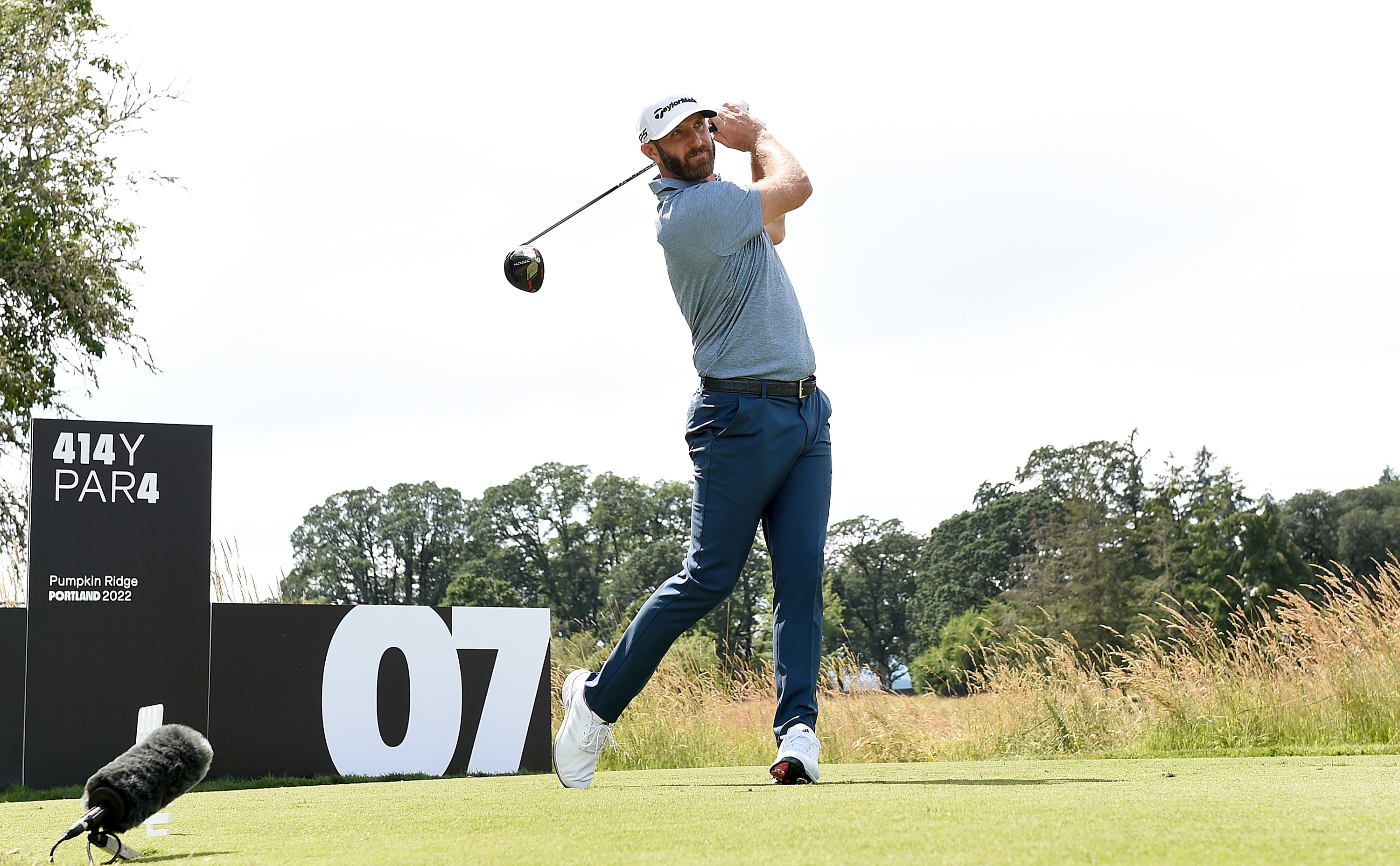 NORTH PLAINS, OREGON - JULY 02: Dustin Johnson hits his tee shot on the seventh hole during the final round of the LIV Golf Invitational - Portland at Pumpkin Ridge Golf Club on July 02, 2022 in North Plains, Oregon. (Photo by Steve Dykes/Getty Images)