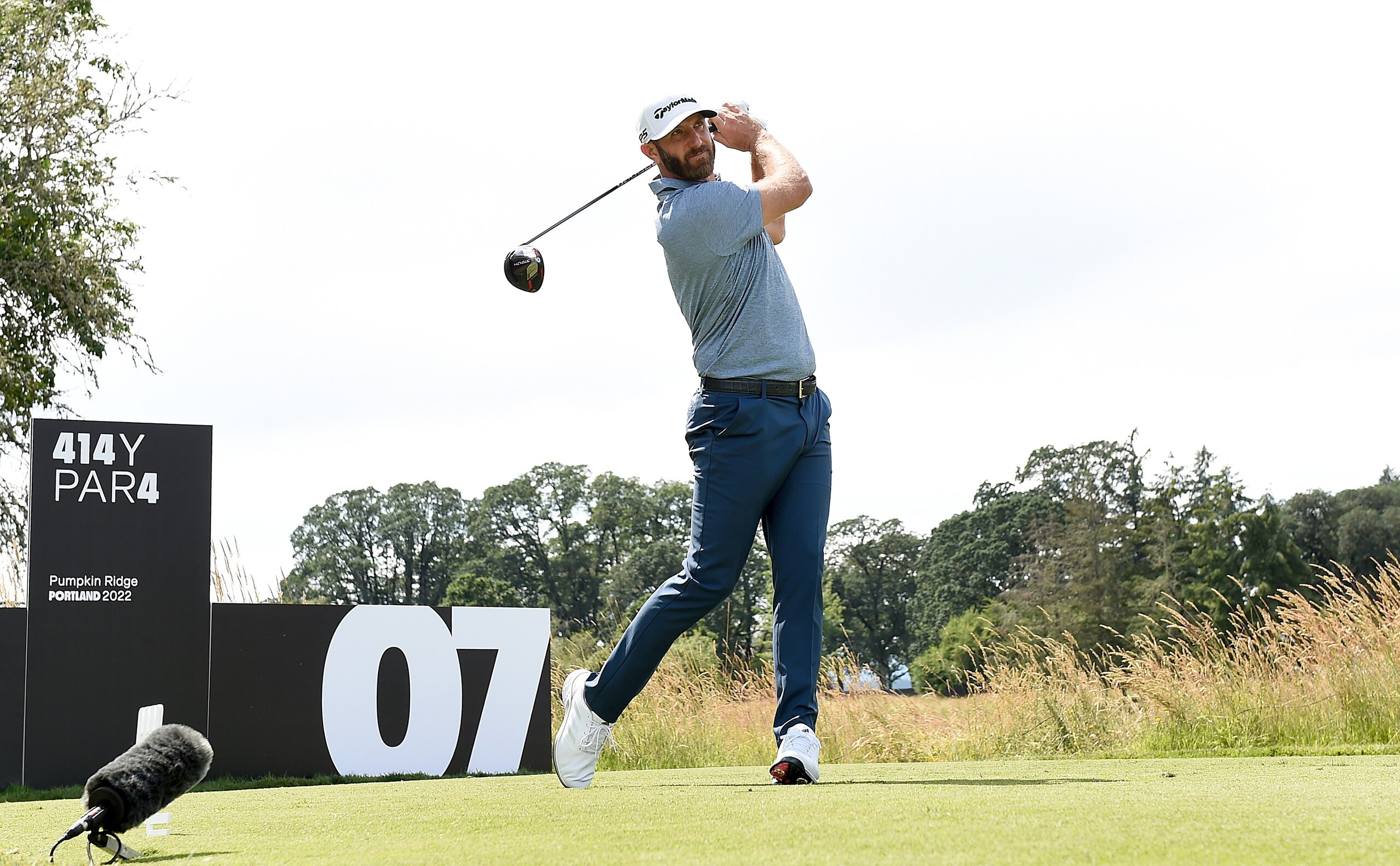 NORTH PLAINS, OREGON - JULY 02: Dustin Johnson hits his tee shot on the seventh hole during the final round of the LIV Golf Invitational - Portland at Pumpkin Ridge Golf Club on July 02, 2022 in North Plains, Oregon. (Photo by Steve Dykes/Getty Images)