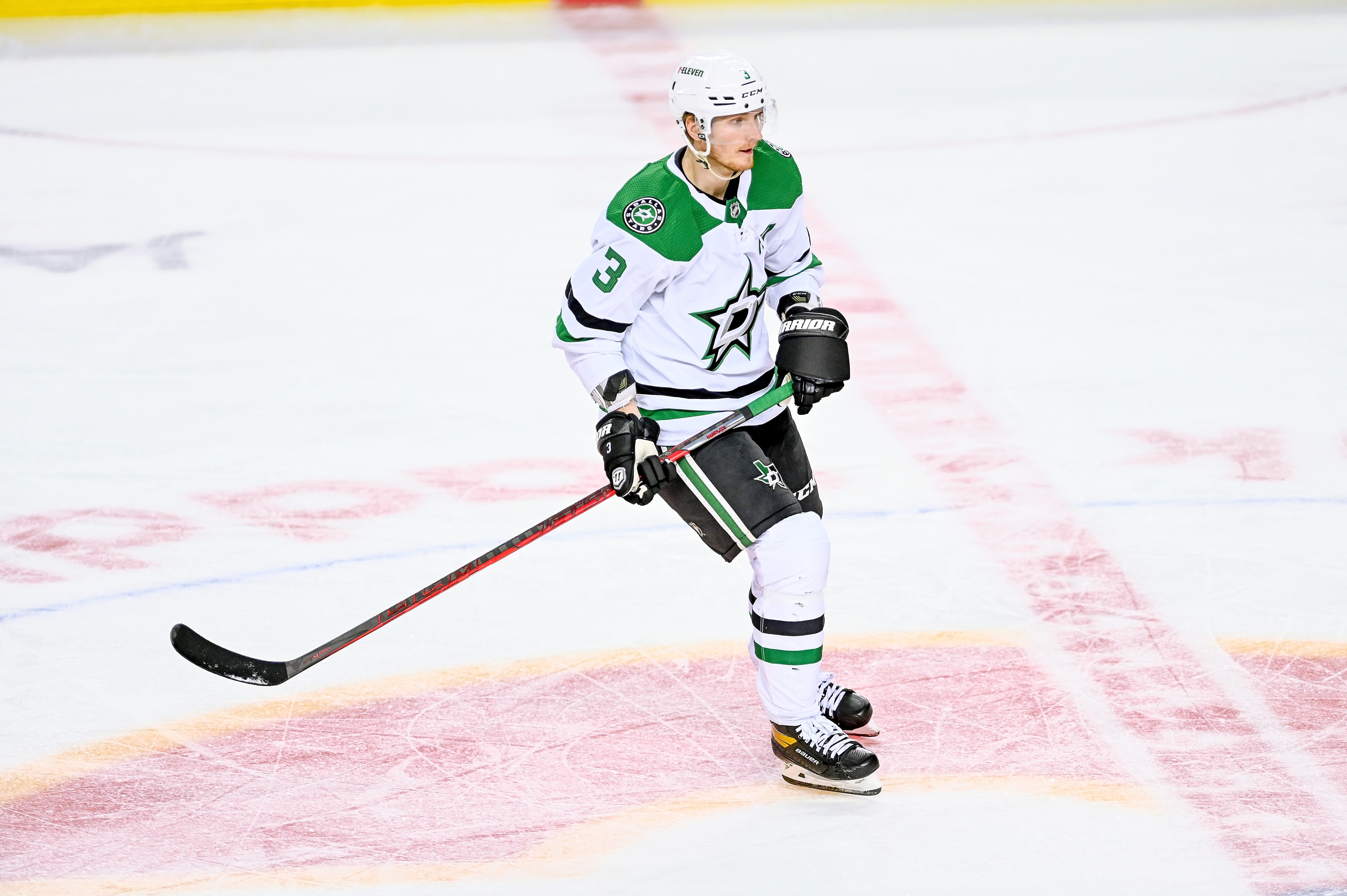 CALGARY, AB - MAY 15: Dallas Stars Defenceman John Klingberg (3) in action during the second period of game 7 of the first round of the NHL Stanley Cup Playoffs between the Calgary Flames and the Dallas Stars on May 15, 2022, at the Scotiabank Saddledome in Calgary, AB. (Photo by Brett Holmes/Icon Sportswire via Getty Images)