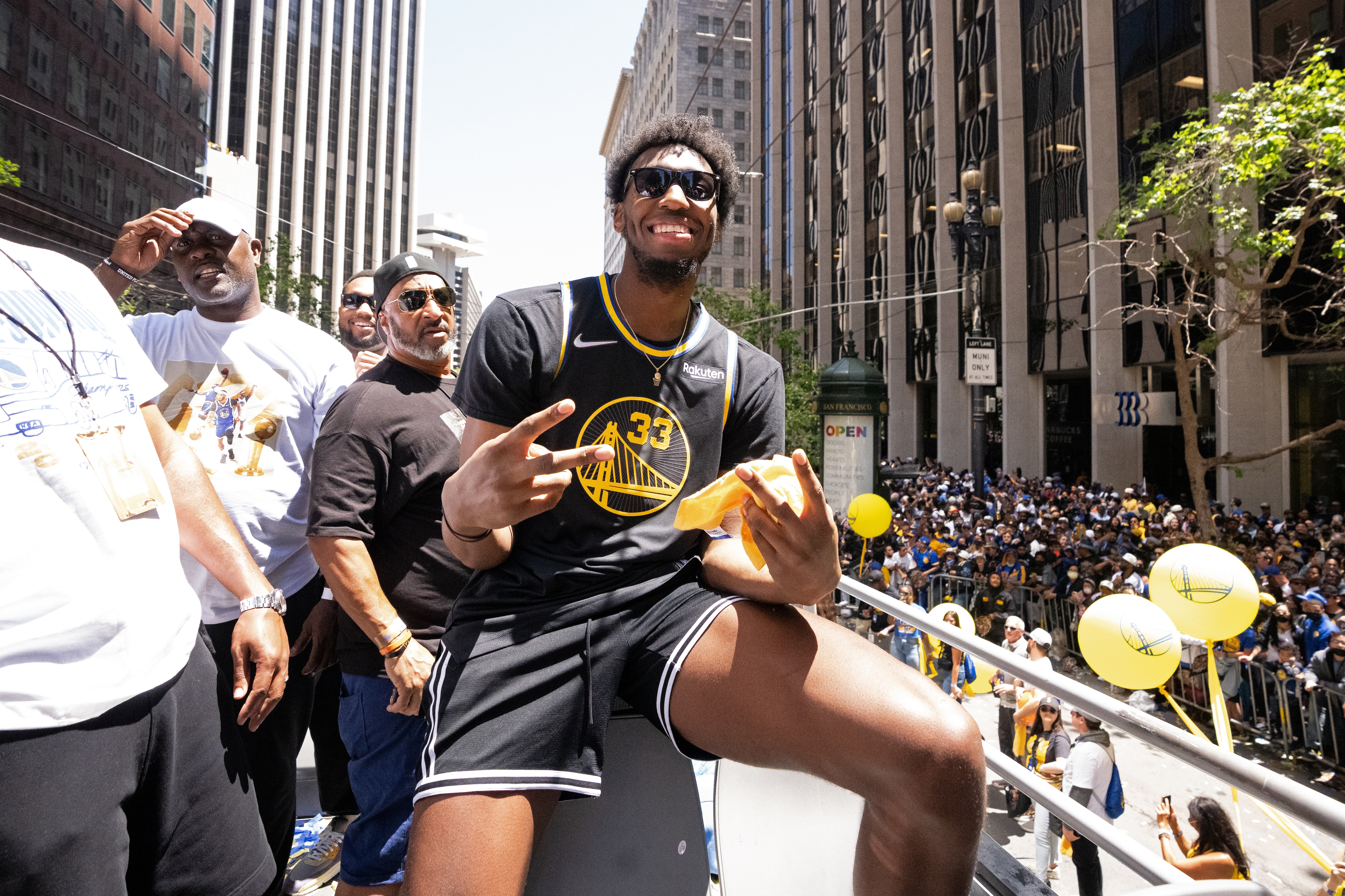 SAN FRANCISCO, CA - JUNE 20: James Wiseman #33 of the Golden State Warriors poses for a photo during their 2022 Victory Parade & Rally on June 20, 2022 at Chase Center in San Francisco, California. NOTE TO USER: User expressly acknowledges and agrees that, by downloading and or using this photograph, user is consenting to the terms and conditions of Getty Images License Agreement. Mandatory Copyright Notice: Copyright 2022 NBAE (Photo by Josh Leung/NBAE via Getty Images)