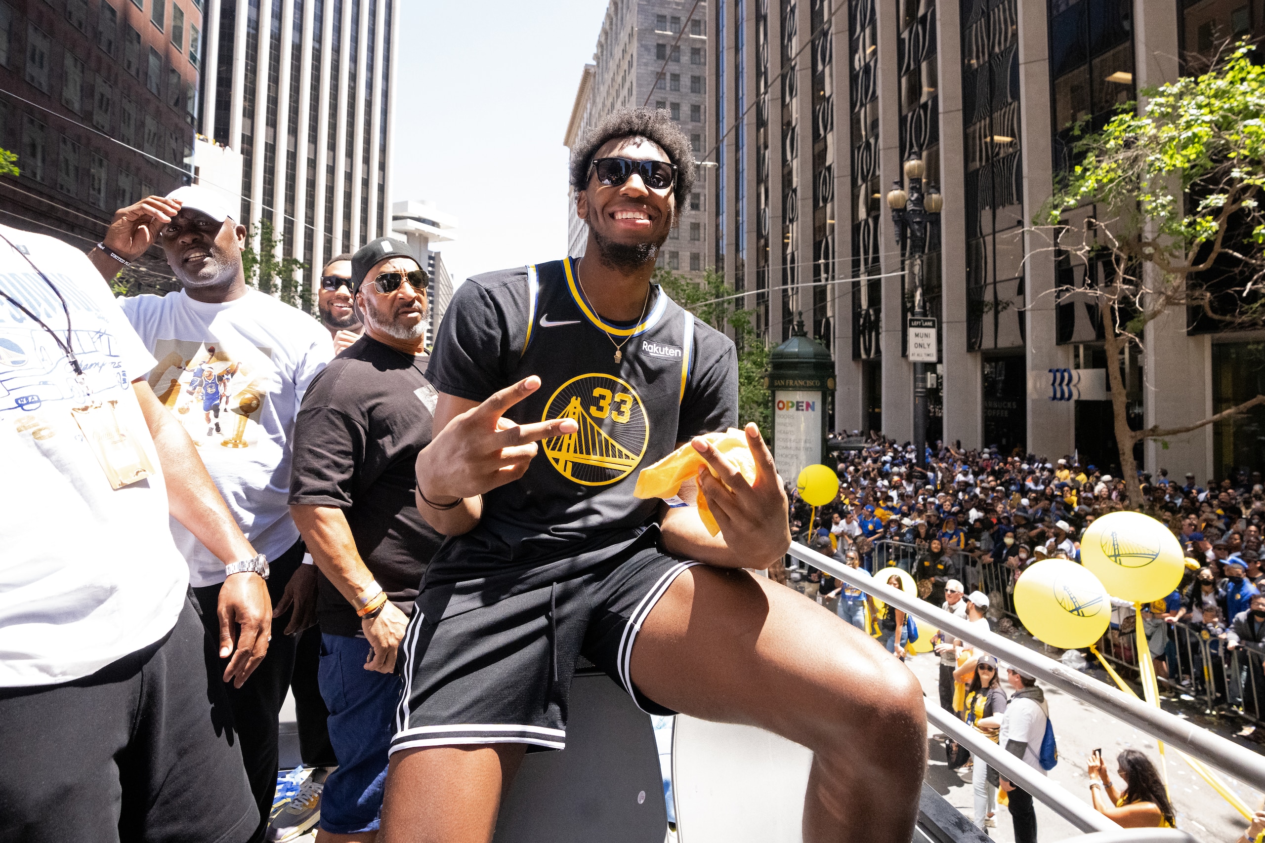 SAN FRANCISCO, CA - JUNE 20: James Wiseman #33 of the Golden State Warriors poses for a photo during their 2022 Victory Parade & Rally on June 20, 2022 at Chase Center in San Francisco, California. NOTE TO USER: User expressly acknowledges and agrees that, by downloading and or using this photograph, user is consenting to the terms and conditions of Getty Images License Agreement. Mandatory Copyright Notice: Copyright 2022 NBAE (Photo by Josh Leung/NBAE via Getty Images)