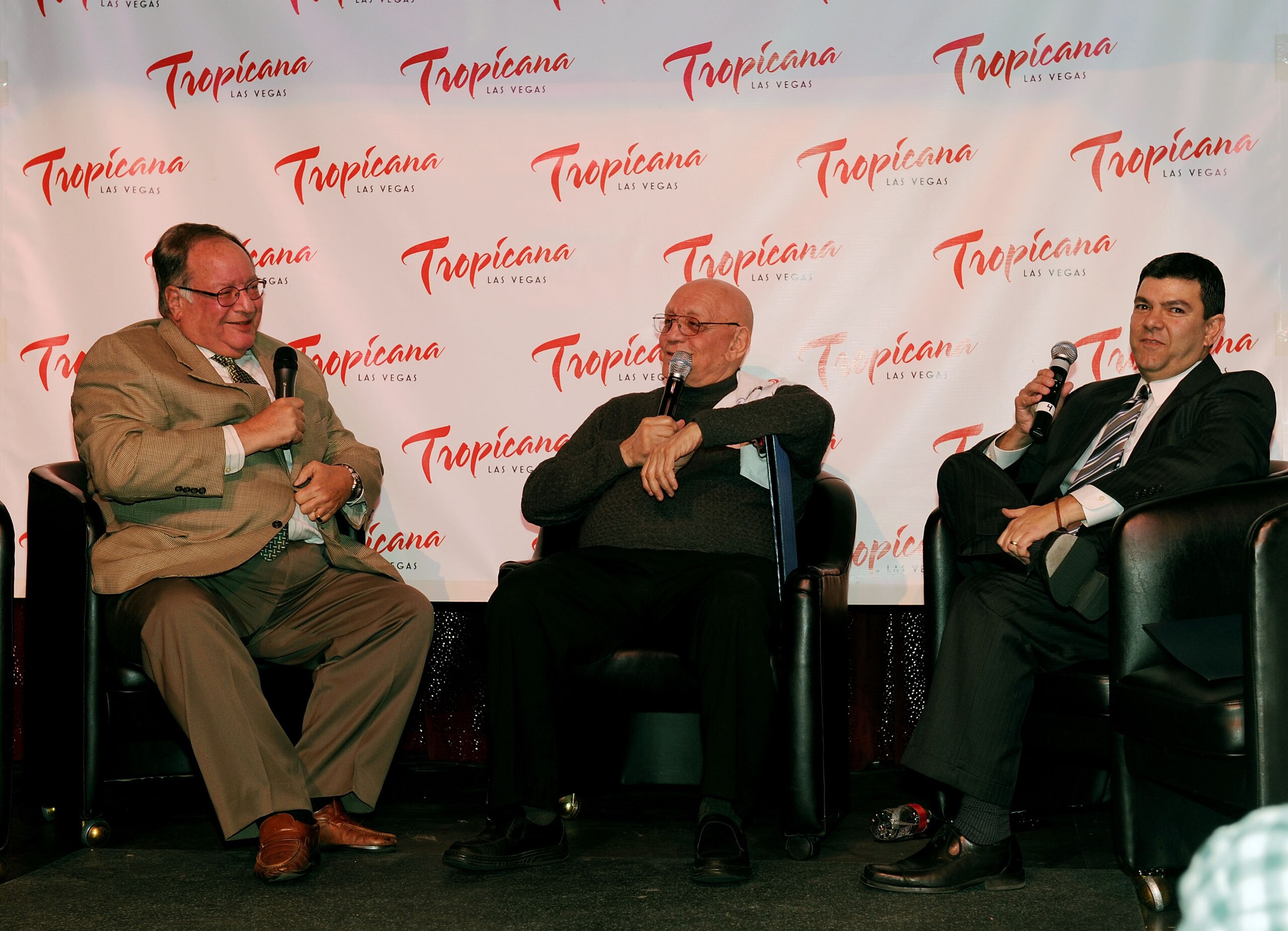 Hank Goldberg, Jerry Tarkanain and Chuck Esposito attend Tark The Shark Day honoring coach Jerry Tarkanian's 1990 U.N.L.V. basketball championship win, at The Tropicana Hotel and Casino on March 17, 2010 in Las Vegas, Nevada. (Photo by Denise Truscello/WireImage)