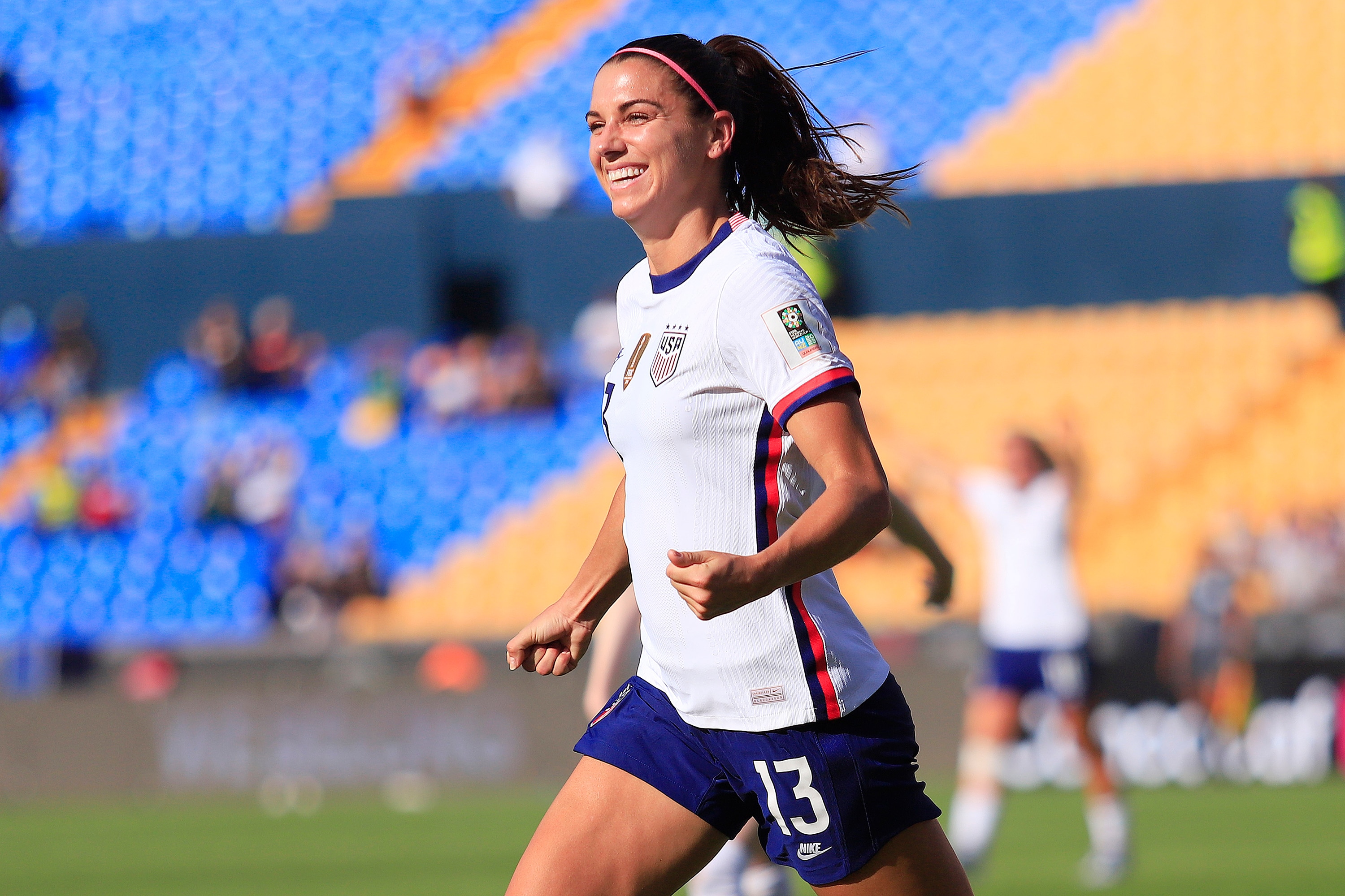 MONTERREY, MEXICO - JULY 04: Alex Morgan of United States celebrates after scoring his team's first goal during the match between United States and Haiti as part of the 2022 Concacaf W Championship at Universitario Stadium on July 4, 2022 in Monterrey, Mexico. (Photo by Alfredo Lopez/Jam Media/Getty Images)