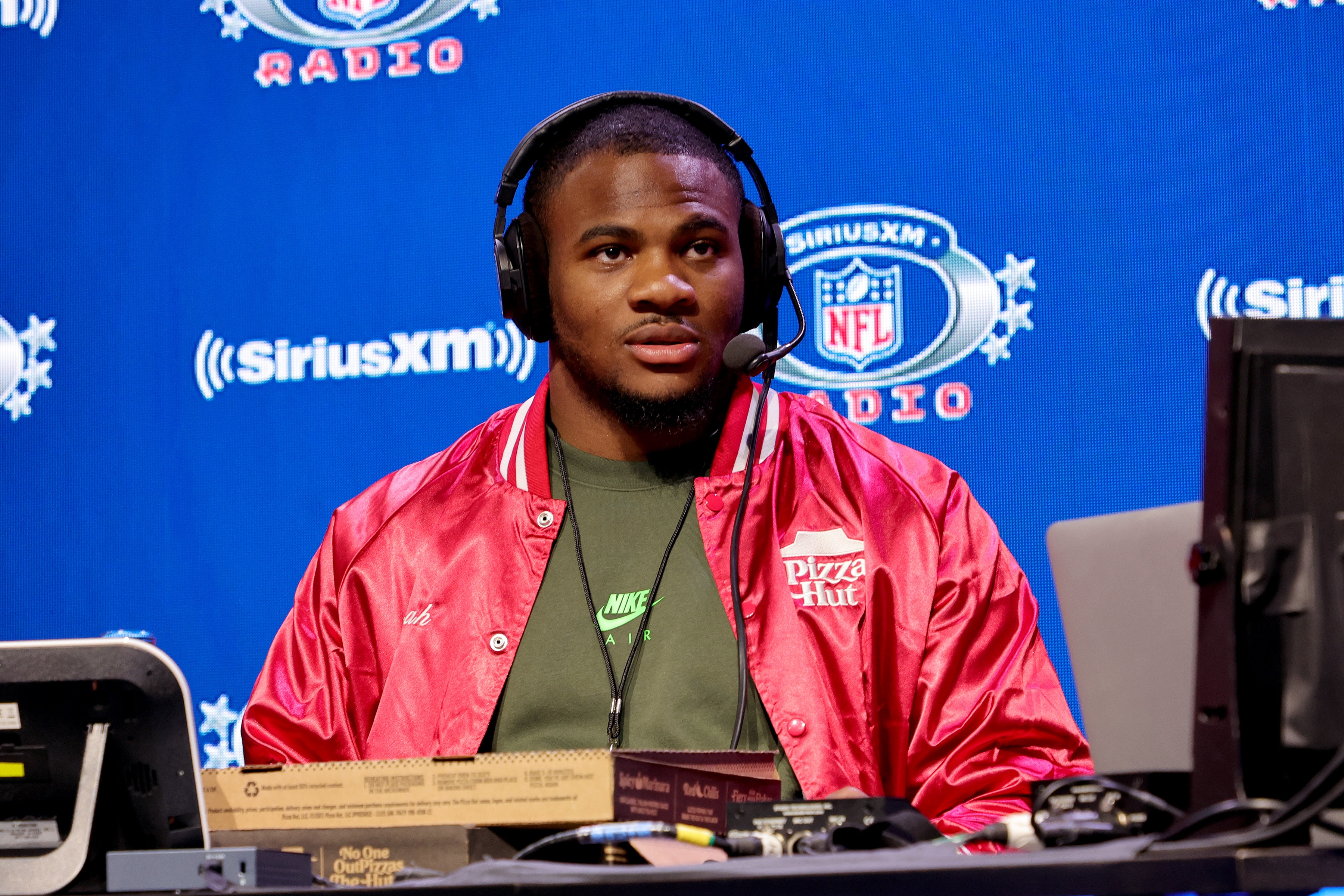 LOS ANGELES, CALIFORNIA - FEBRUARY 10: Micah Parsons of the Dallas Cowboys speaks during an interview on day two of SiriusXM at Super Bowl LVI  on February 10, 2022 in Los Angeles, California. (Photo by Cindy Ord/Getty Images for SiriusXM)
