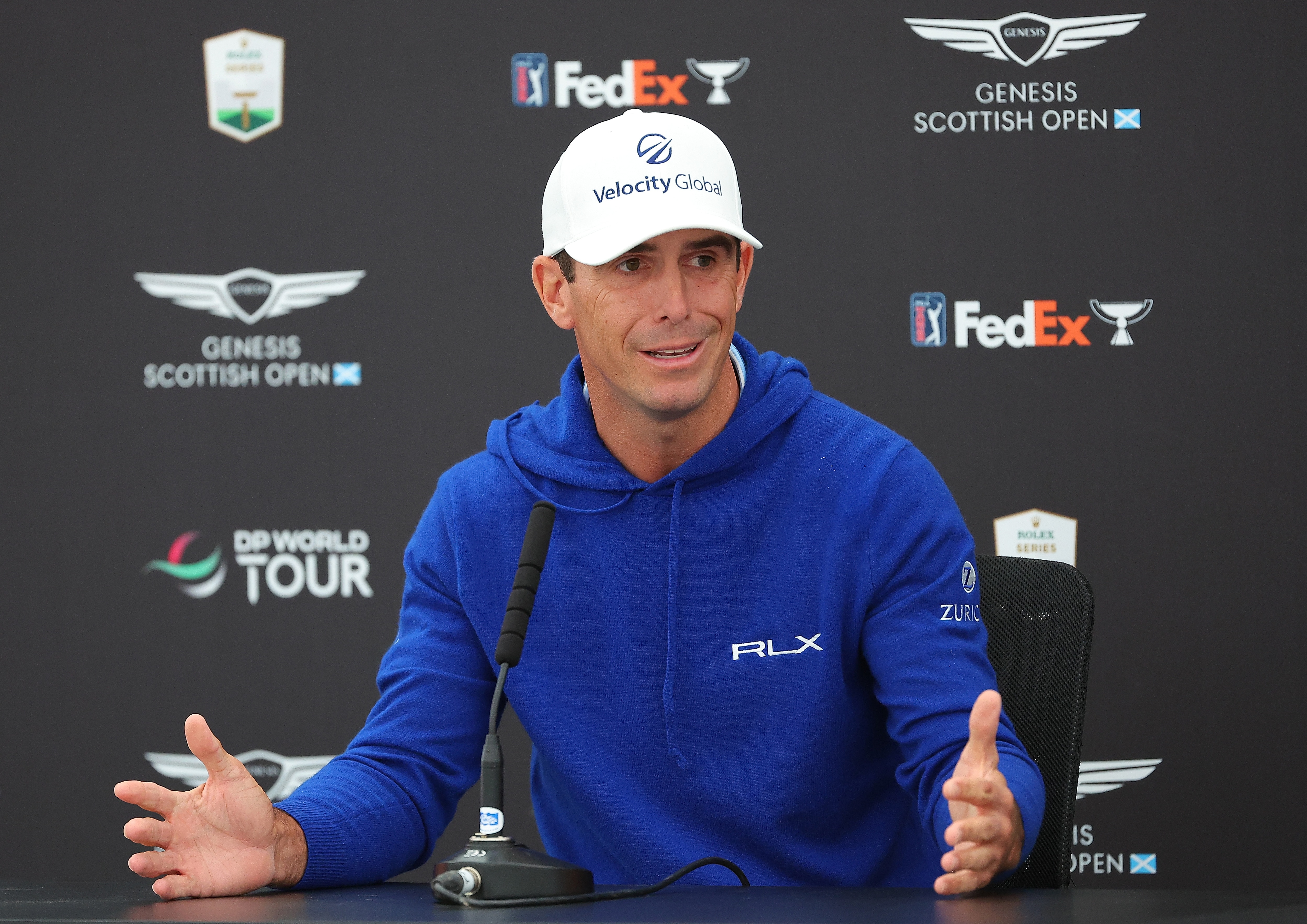 NORTH BERWICK, SCOTLAND - JULY 05:  Billy Horschel of the United States speaks during a press conference prior to the Genesis Scottish Open at The Renaissance Club on July 05, 2022 in North Berwick, Scotland. (Photo by Kevin C. Cox/Getty Images)