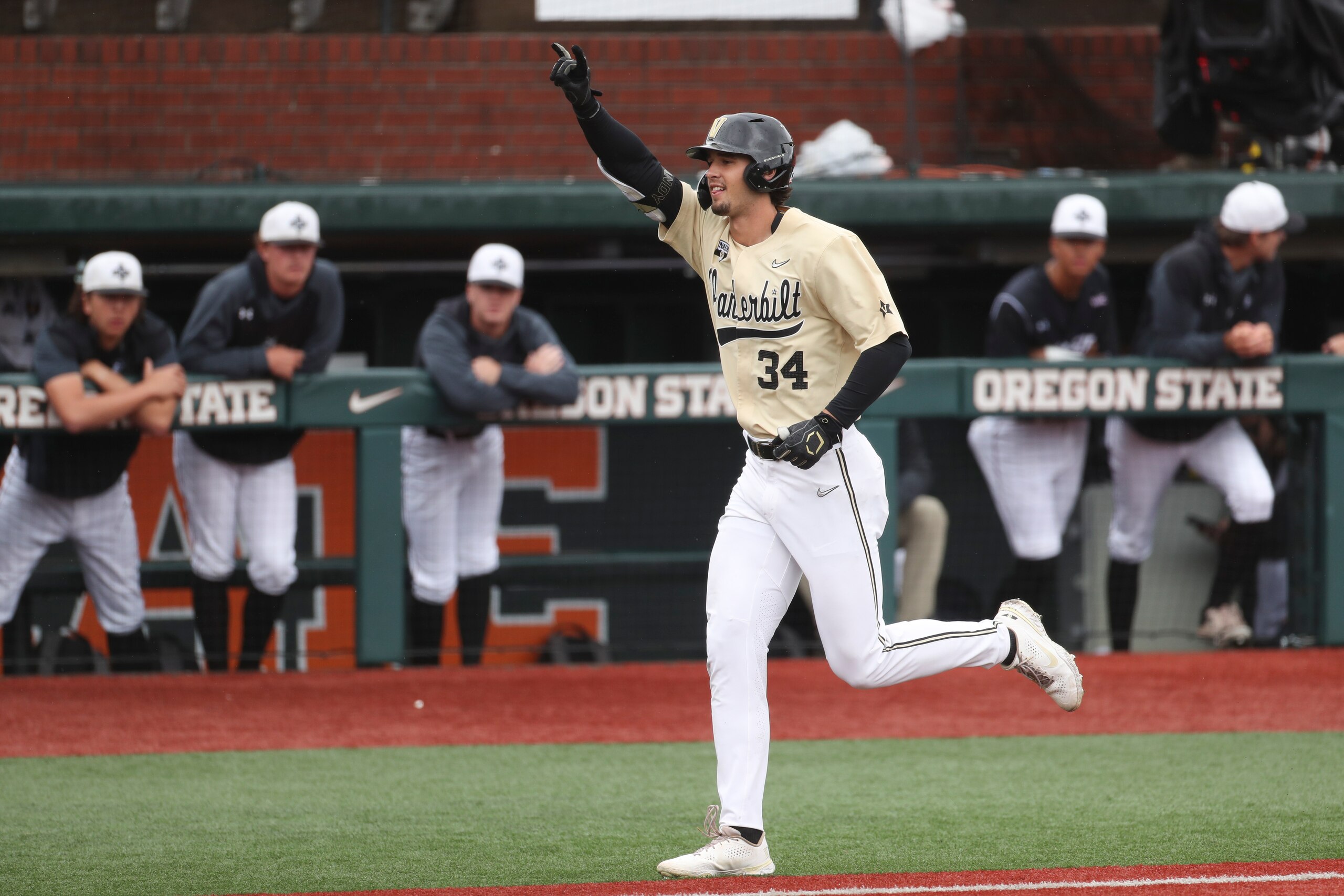 Vanderbilt pitcher Spencer Jones runs the bases after hitting a home run against New Mexico State during an NCAA regionals championship baseball game on Saturday, June 4, 2022, in Corvallis, Ore. Vanderbilt won 21-1. (AP Photo/Amanda Loman)