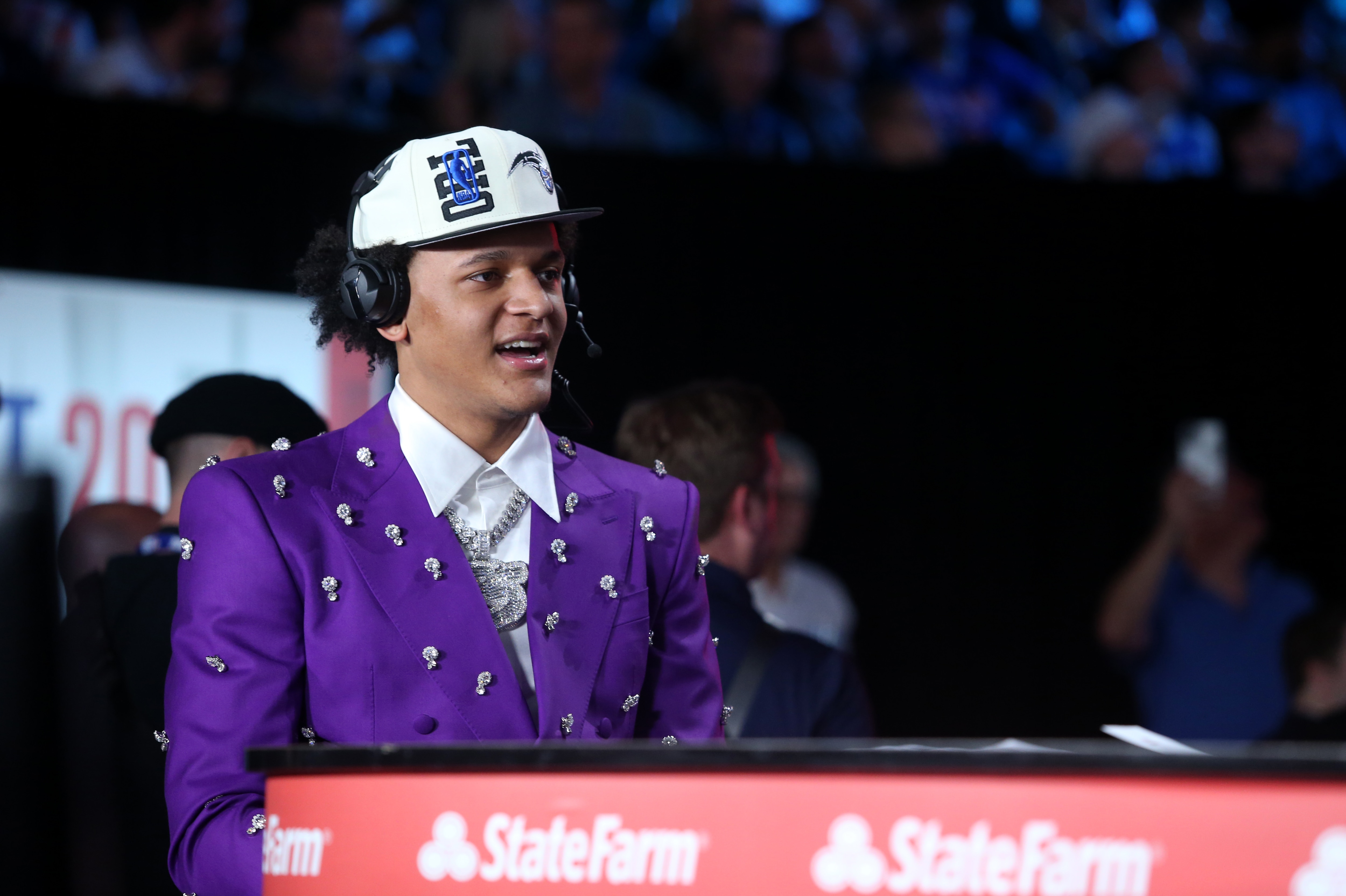 BROOKLYN, NY - JUNE 23: Paolo Banchero talks with the media after being drafted by the Orlando Magic during the 2022 NBA Draft on June 23, 2022 at Barclays Center in Brooklyn, New York. NOTE TO USER: User expressly acknowledges and agrees that, by downloading and or using this photograph, User is consenting to the terms and conditions of the Getty Images License Agreement. Mandatory Copyright Notice: Copyright 2022 NBAE (Photo by Michelle Farsi/NBAE via Getty Images)