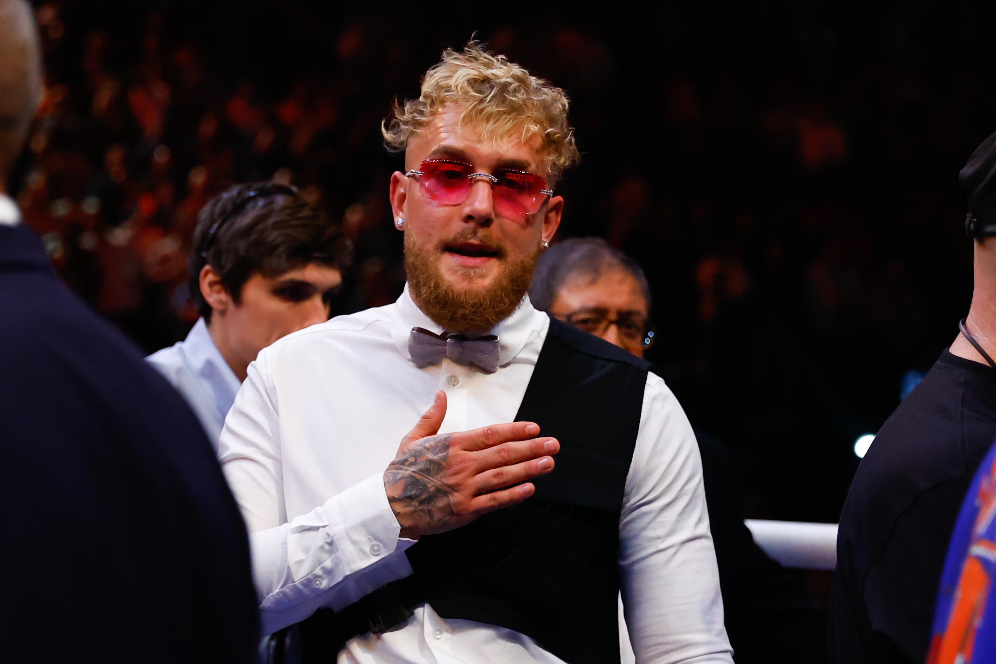 NEW YORK, NY - APRIL 30: Jake Paul in the ring after the Katie Taylor of Ireland and Amanda Serrano of Puerto Rico fight for the Undisputed World Lightweight Championship on April 30, 2022 at Madison Square Garden In New York, New York. (Photo by Rich Graessle/Icon Sportswire via Getty Images)